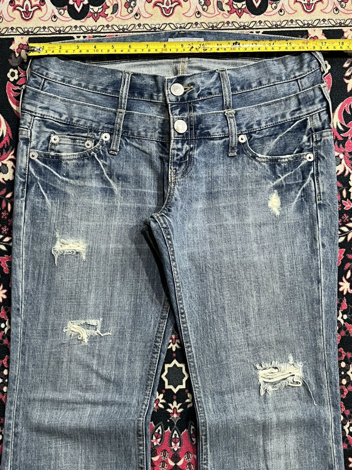 If Six Was Nine Vintage Villand Double Waist Blue Washed Distress Flare Jean Size US 32 / EU 48 - 10 Thumbnail