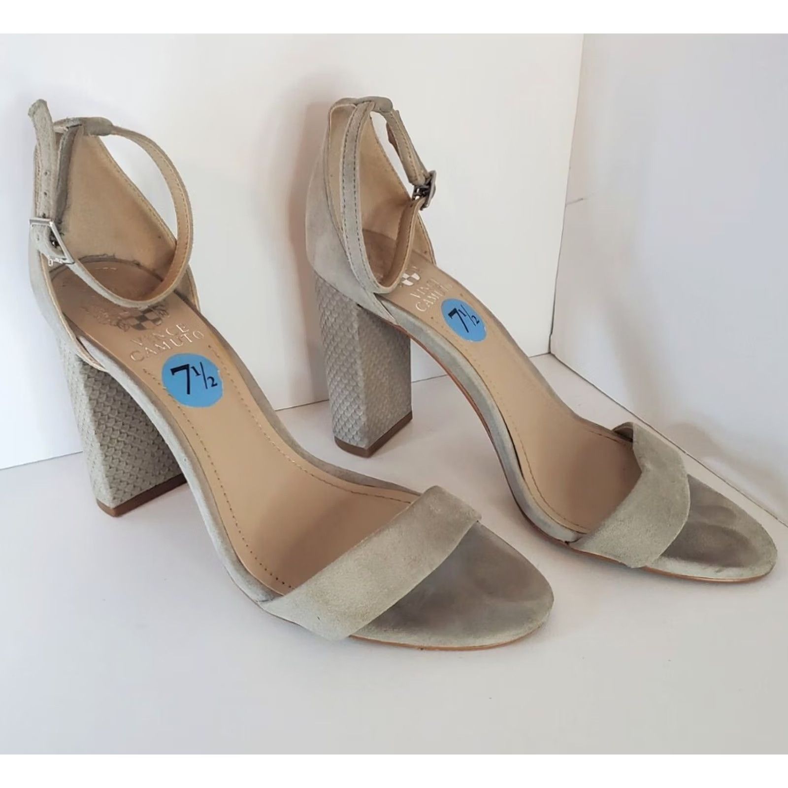 Vince Camuto Vince Camuto Womens Beige Suede Strappy Block Heel Ankle 7.5 Business Size US 8 / IT 38 - 4 Thumbnail