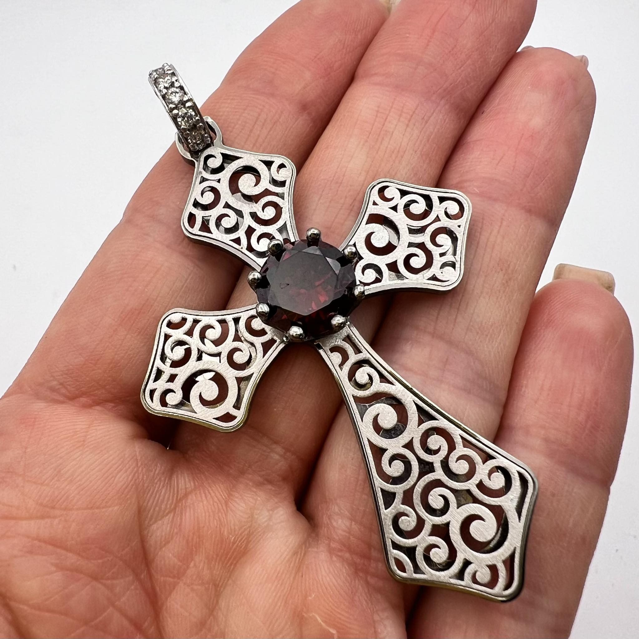 Sterling Silver × Vintage Vintage Sterling Silver 925 Cross Pendant Crystals Italy 9g Size ONE SIZE - 1 Thumbnail