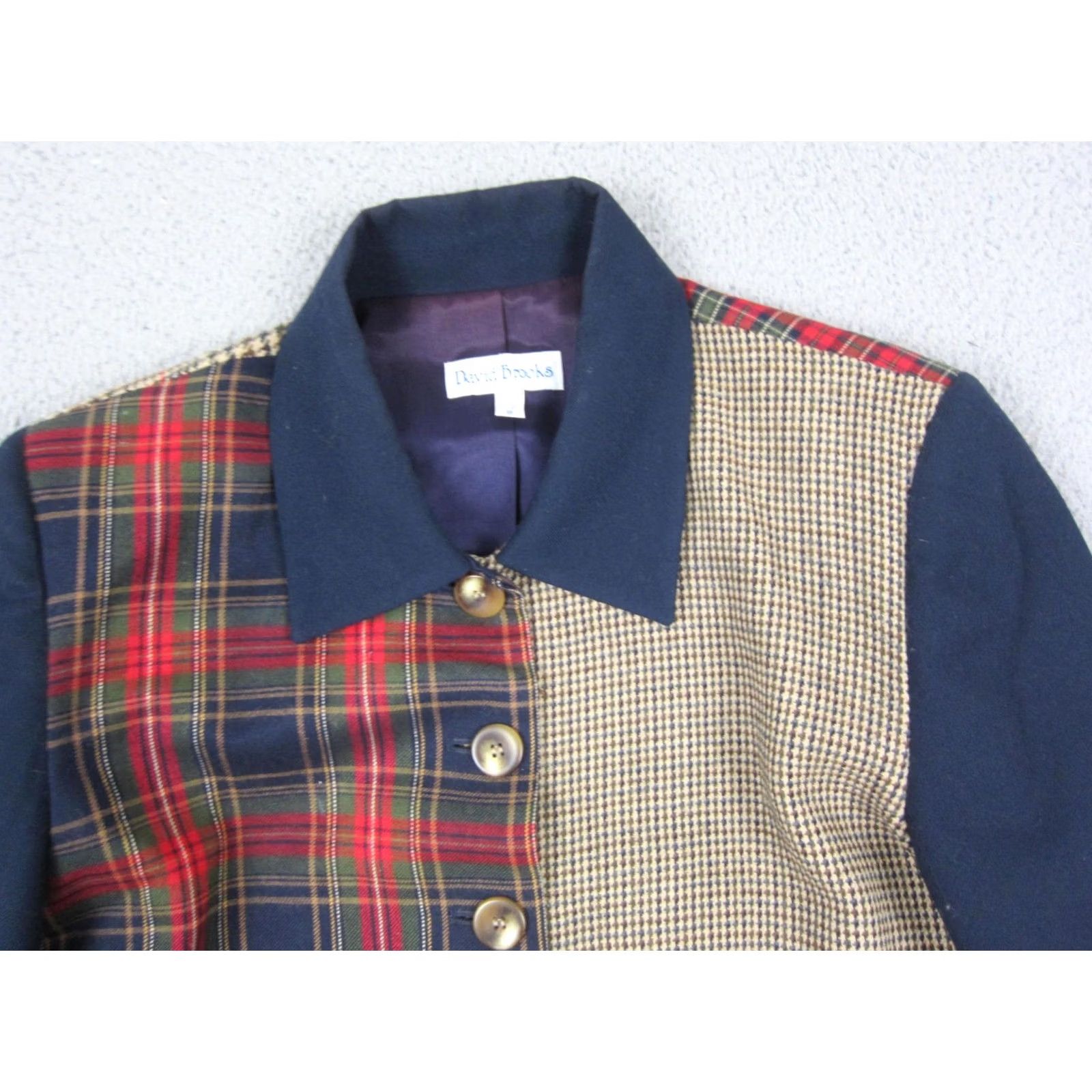 Brooks VINTAGE David Brooks Jacket Womens 8 Blue Red Wool Patchwork Cropped 90s USA Size M / US 6-8 / IT 42-44 - 2 Thumbnail