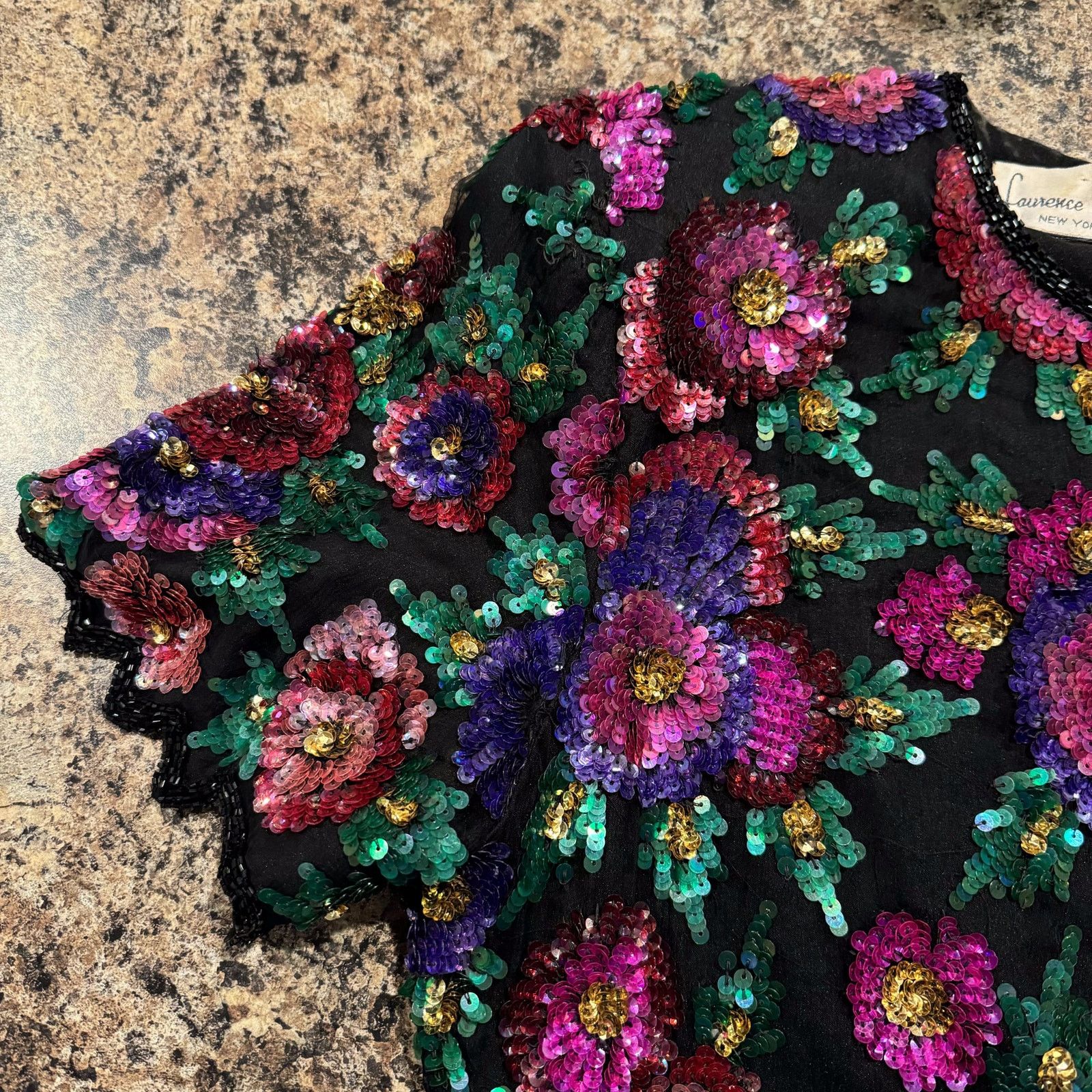 Other Vintage Laurence Kazar Dress Sequin Beaded Floral Medium Size M / US 6-8 / IT 42-44 - 5 Thumbnail