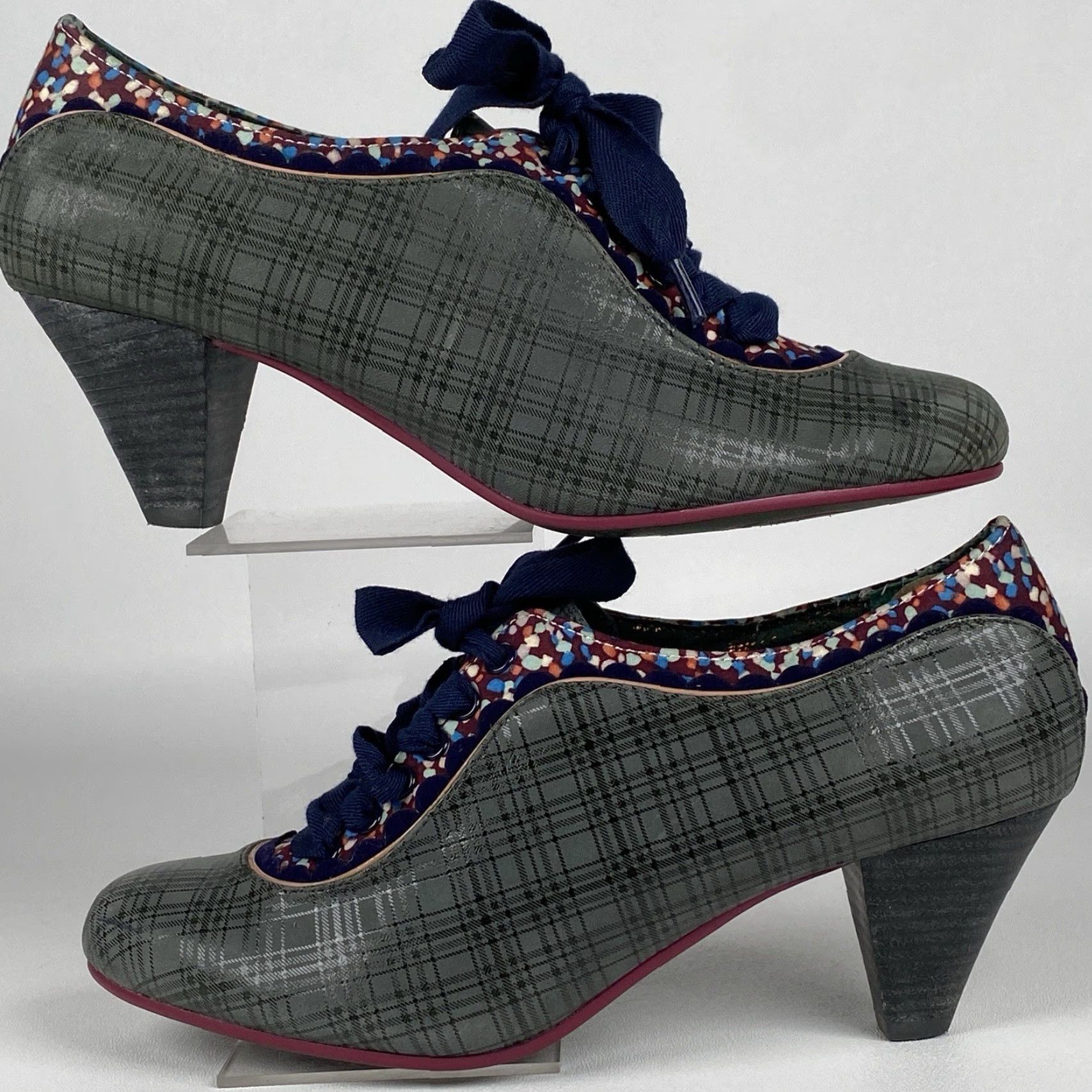 Vintage POETIC LICENCE Backlash Pumps Women’s 6.5 Grey Plaid Ribbon Tie Mid Heel Pump Size US 7 / IT 37 - 5 Thumbnail
