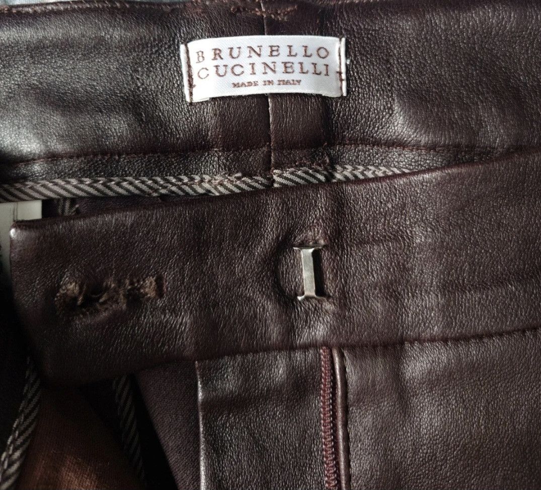 Brunello Cucinelli Brunello Cucinelli Brown Leather Panel Slim Fit Trousers Size 32" / US 10 / IT 46 - 4 Thumbnail