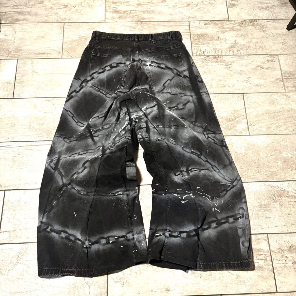 Japanese Brand Black Wide jeans with Chains Handmade Baggy Y2K Streetwear Size US 36 / EU 52 - 2 Thumbnail