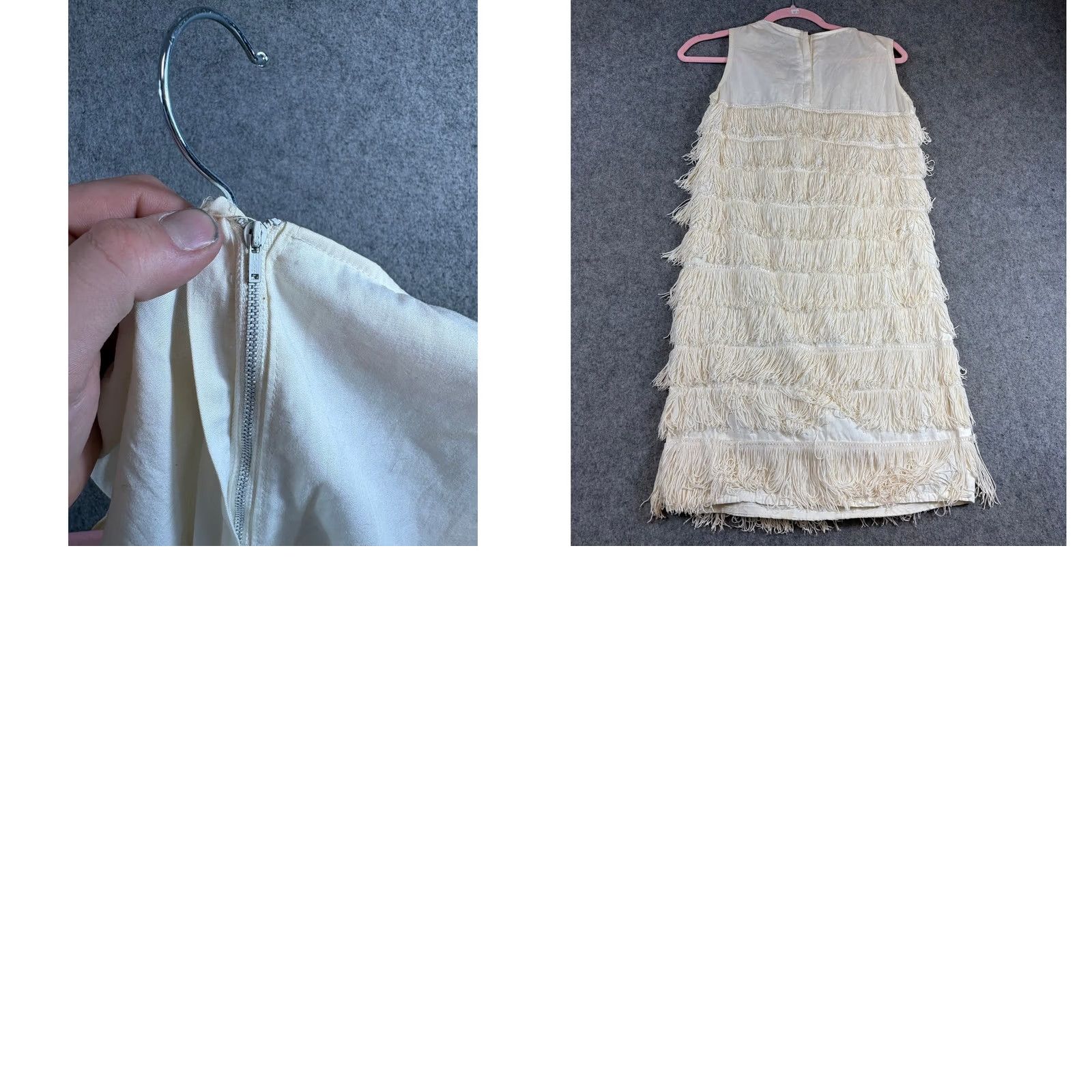 Vintage VINTAGE 60s Fringe Shift Dress Sz S Sleeveless Whimsy Cream Short Go Go 1960s Womens Size S / US 4 / IT 40 - 8 Thumbnail