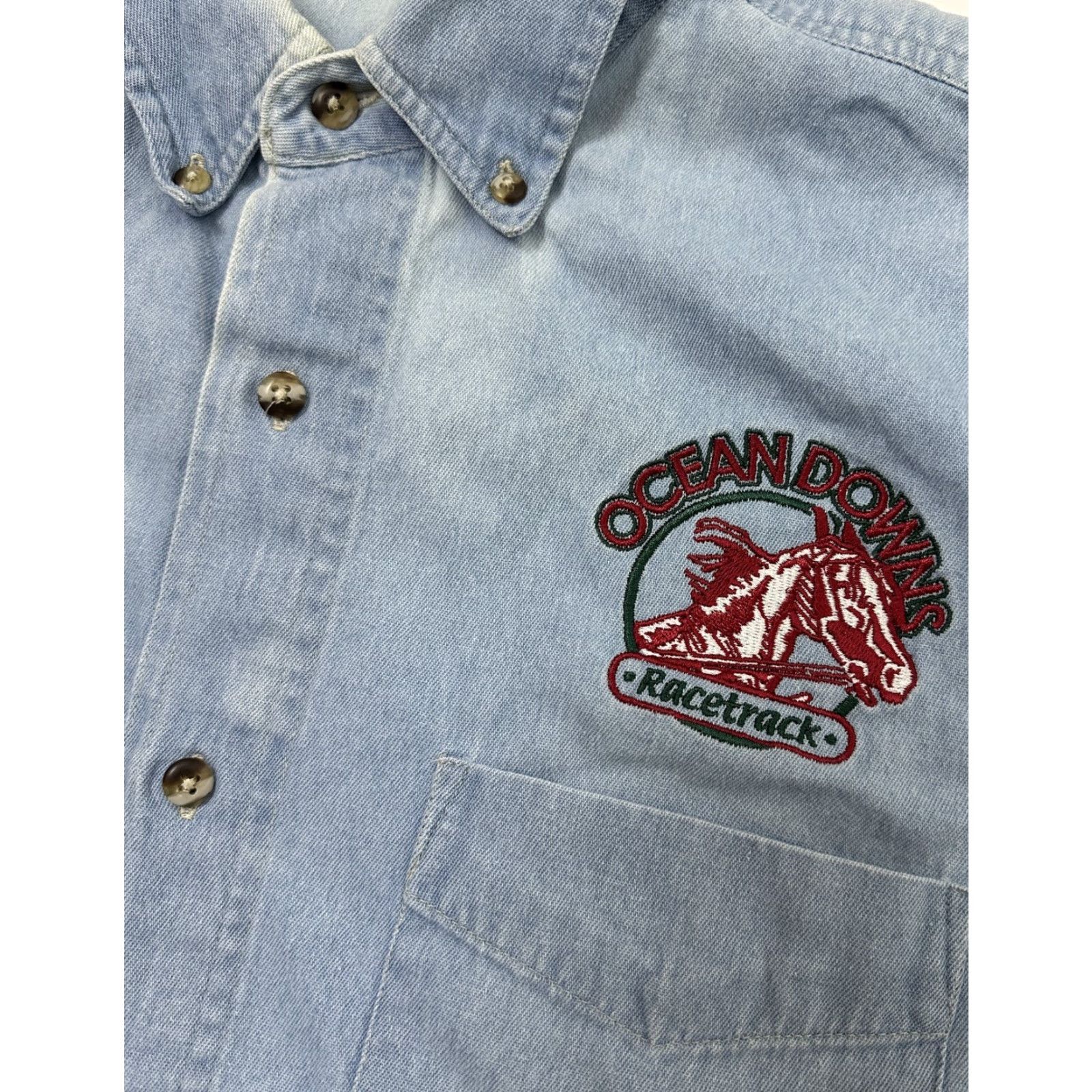 Denime VINTAGE Ocean Downs Denim Shirt Men L Blue 90s Casual Button-Up Horse Racing Track Casual Mens Shirt Denim Size US L / EU 52-54 / 3 - 2 Thumbnail