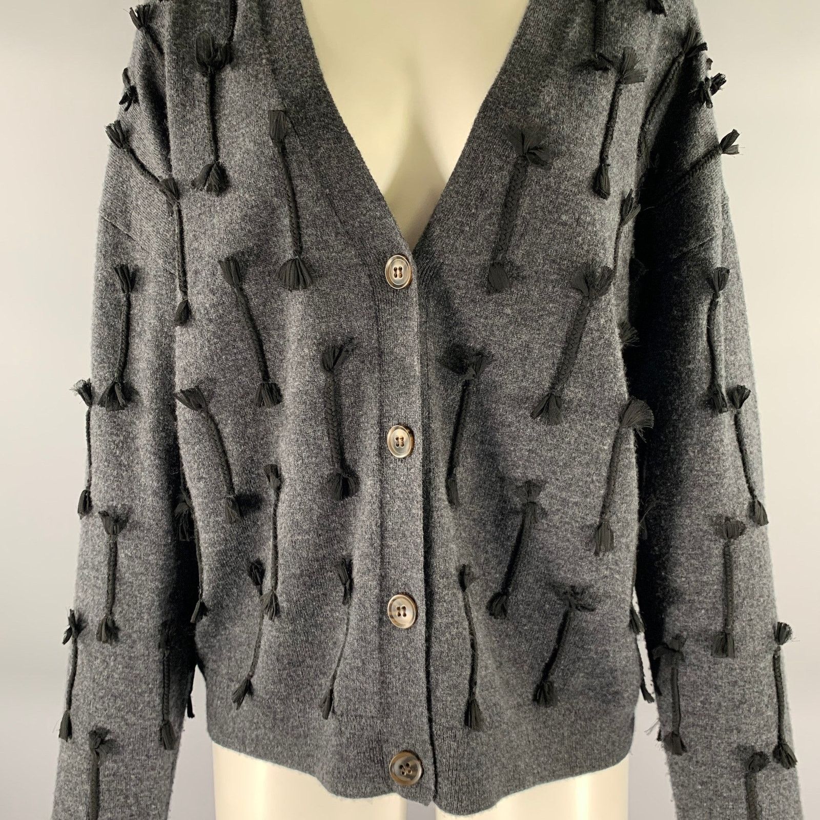 Jason Wu JASON WU Size M Grey Black Wool Tassel Cardigan Size M / US 6-8 / IT 42-44 - 2 Thumbnail