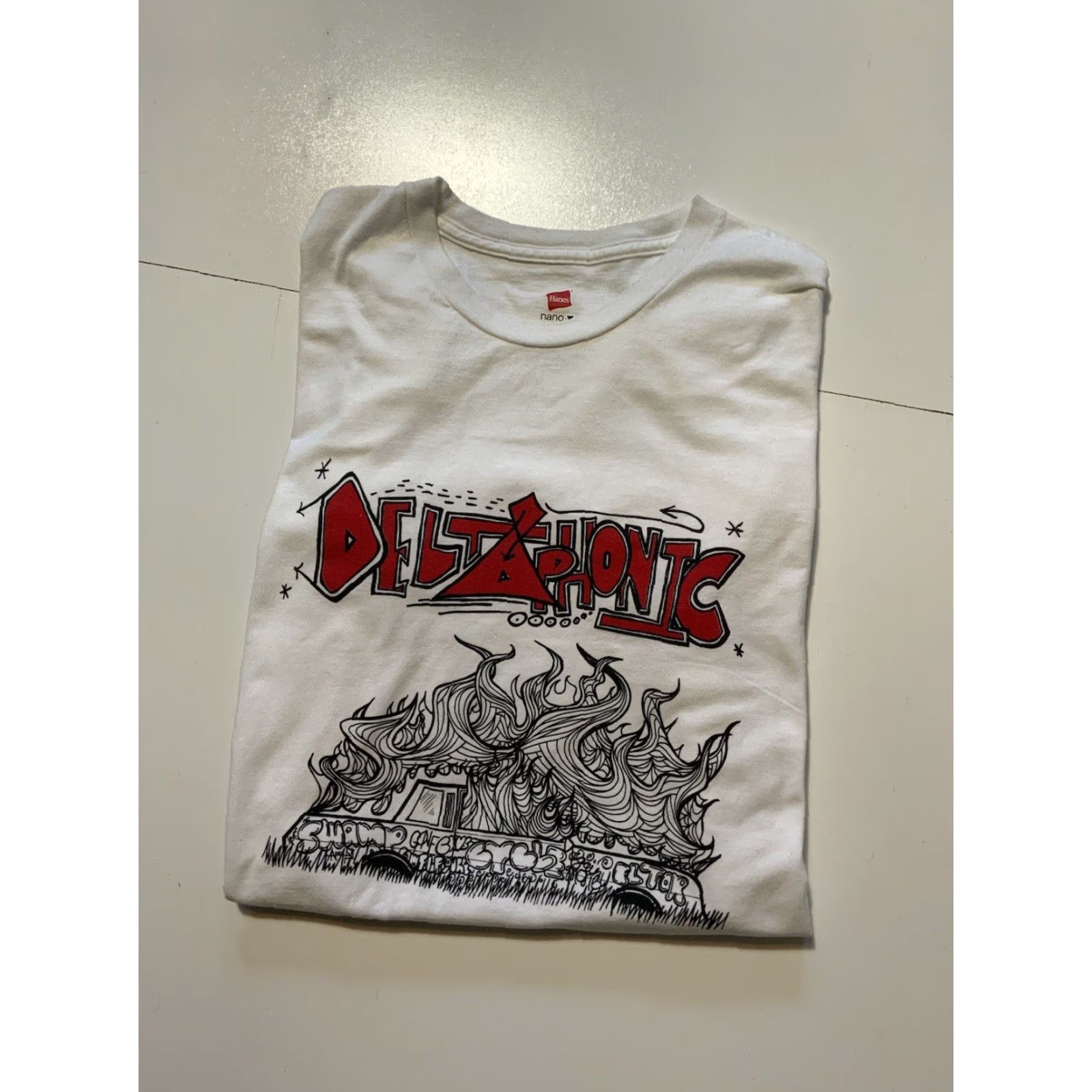Hanes Deltaphonic Swamp Cycle Southern Rock Band Graphic Official Merch S/S T-Shirt MD Men White Medium Hanes Size US M / EU 48-50 / 2 - 2 Thumbnail