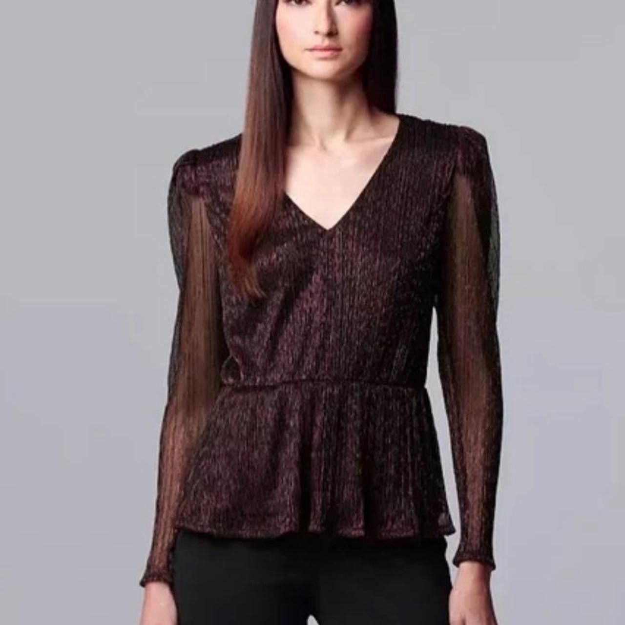 Vera Wang Vera Wang XS Burgundy sparkly pleated peplum long sleeves Size XS / US 0-2 / IT 36-38 - 7 Thumbnail