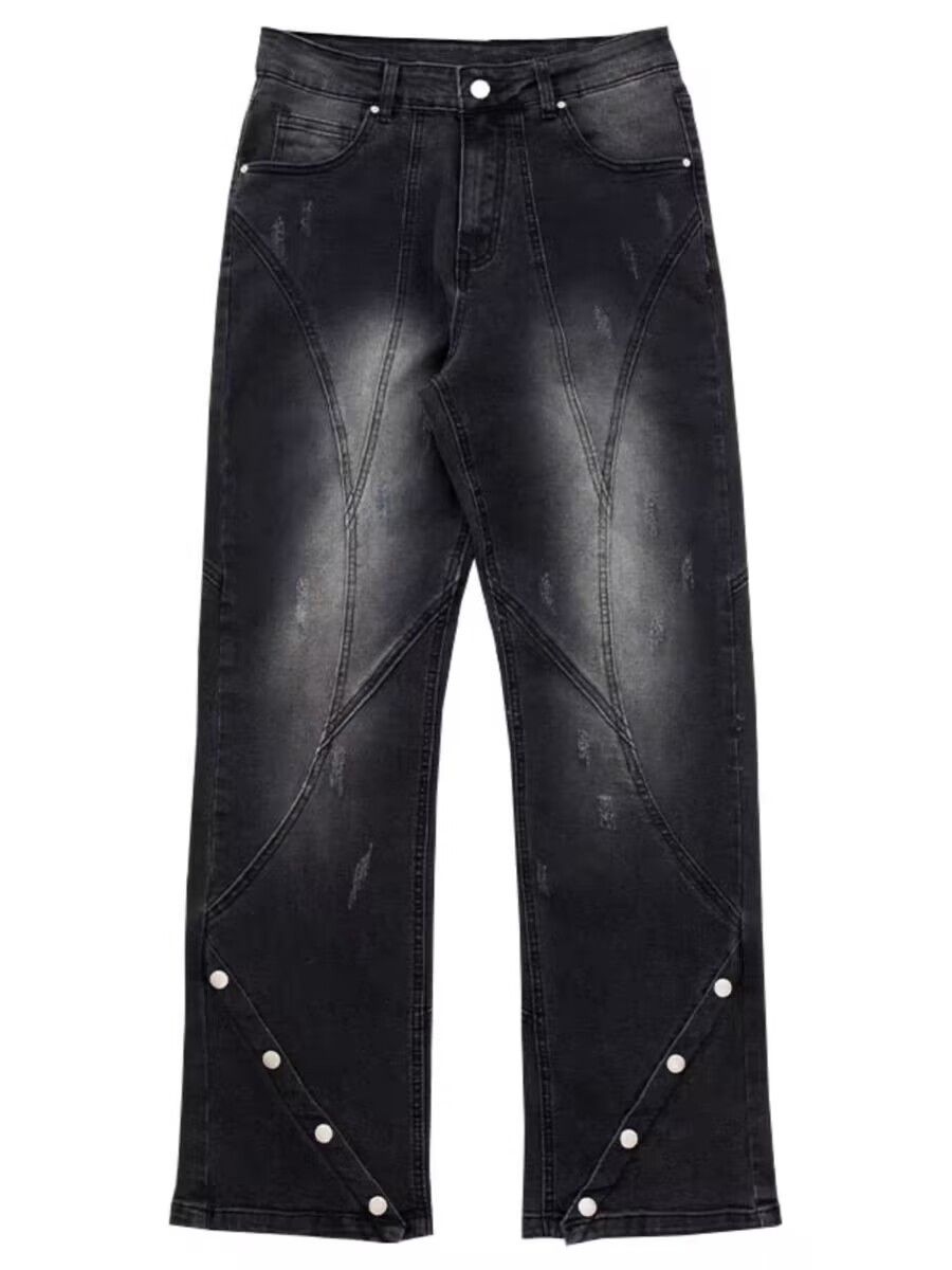 Japanese Brand × Jean Black heavyweight micro-flare buttoned wide-leg jeans Size US 32 / EU 48 - 4 Thumbnail