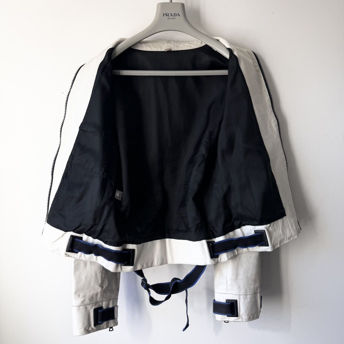 Miu Miu Miu Miu SS2000 White Belted Leather Blouson Jacket Size US L / EU 52-54 / 3 - 8 Thumbnail