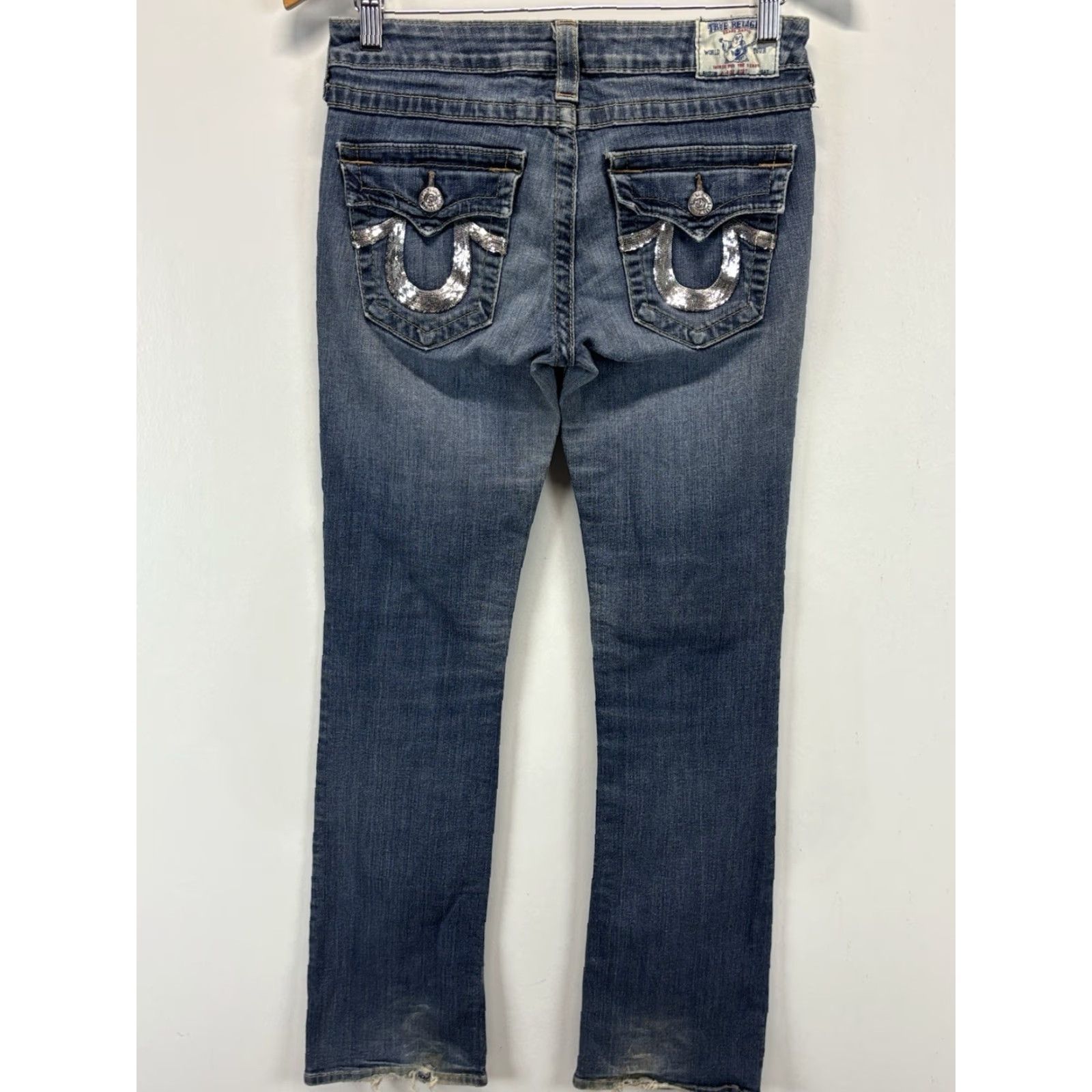 True Religion VINTAGE True Religion Jeans Women 29 28x32 Blue Sequin Pockets USA Y2K Womens Size 29" - 4 Thumbnail
