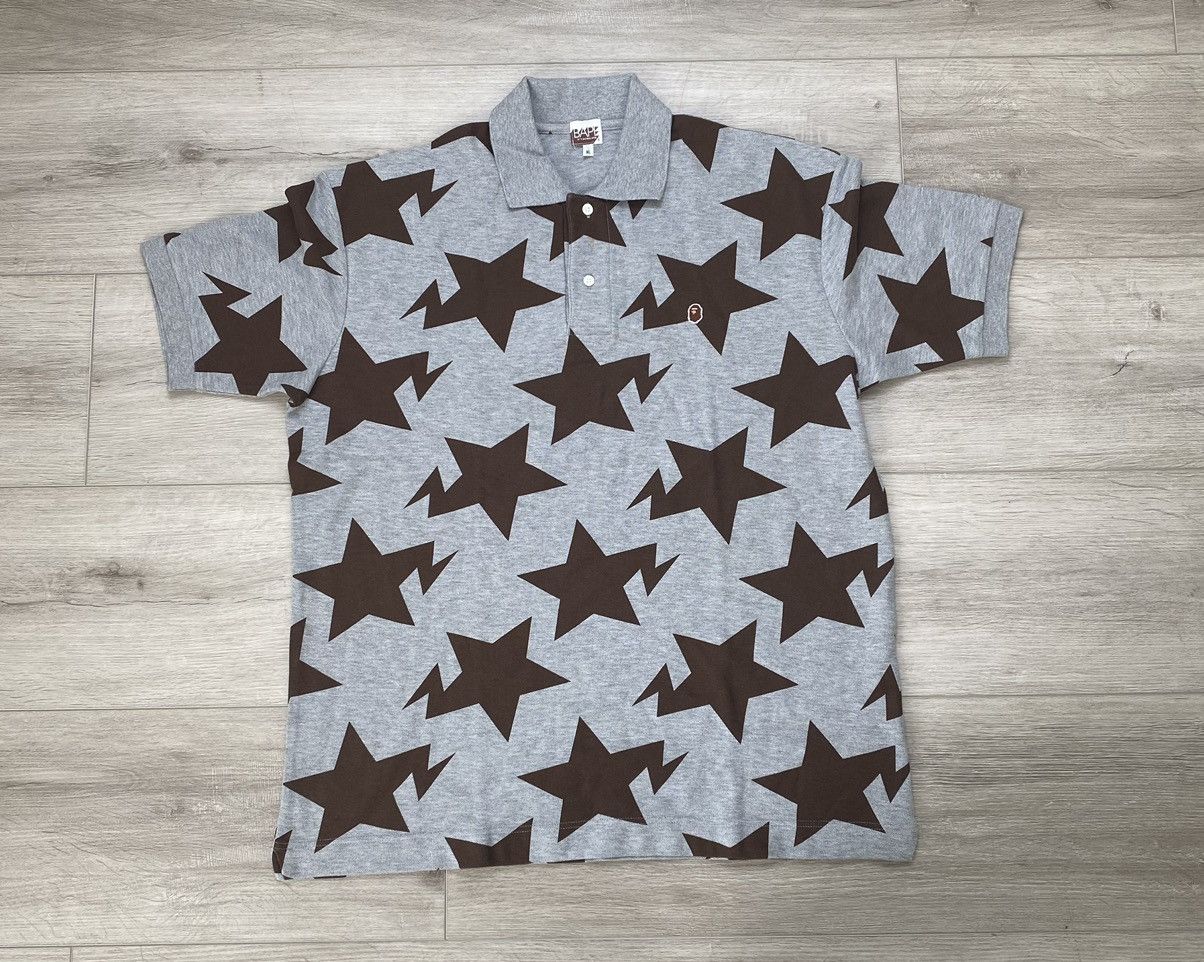 image of Bape Sta Pattern Polo in Grey, Men's (Size XL)