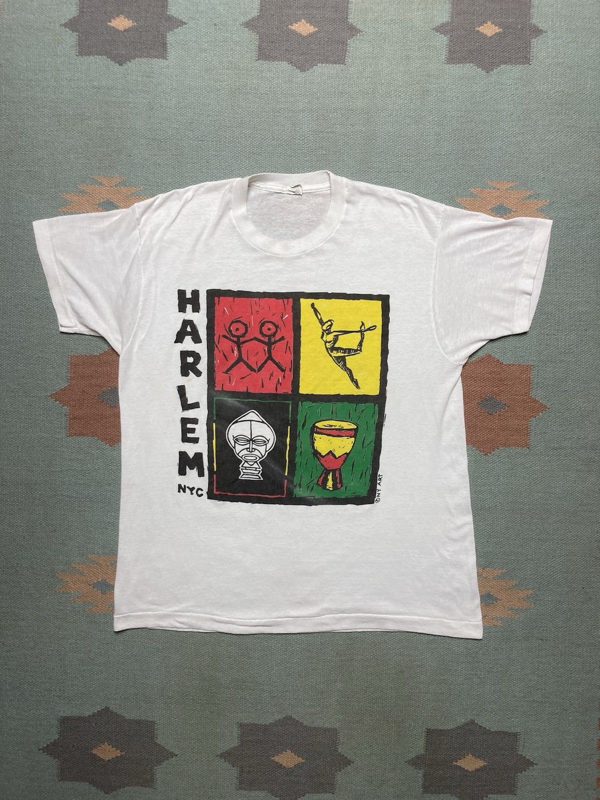 Vintage 80s t shirt Harlem New York NY art thin soft screen stars XL Size US XL / EU 56 / 4 - 1 Thumbnail
