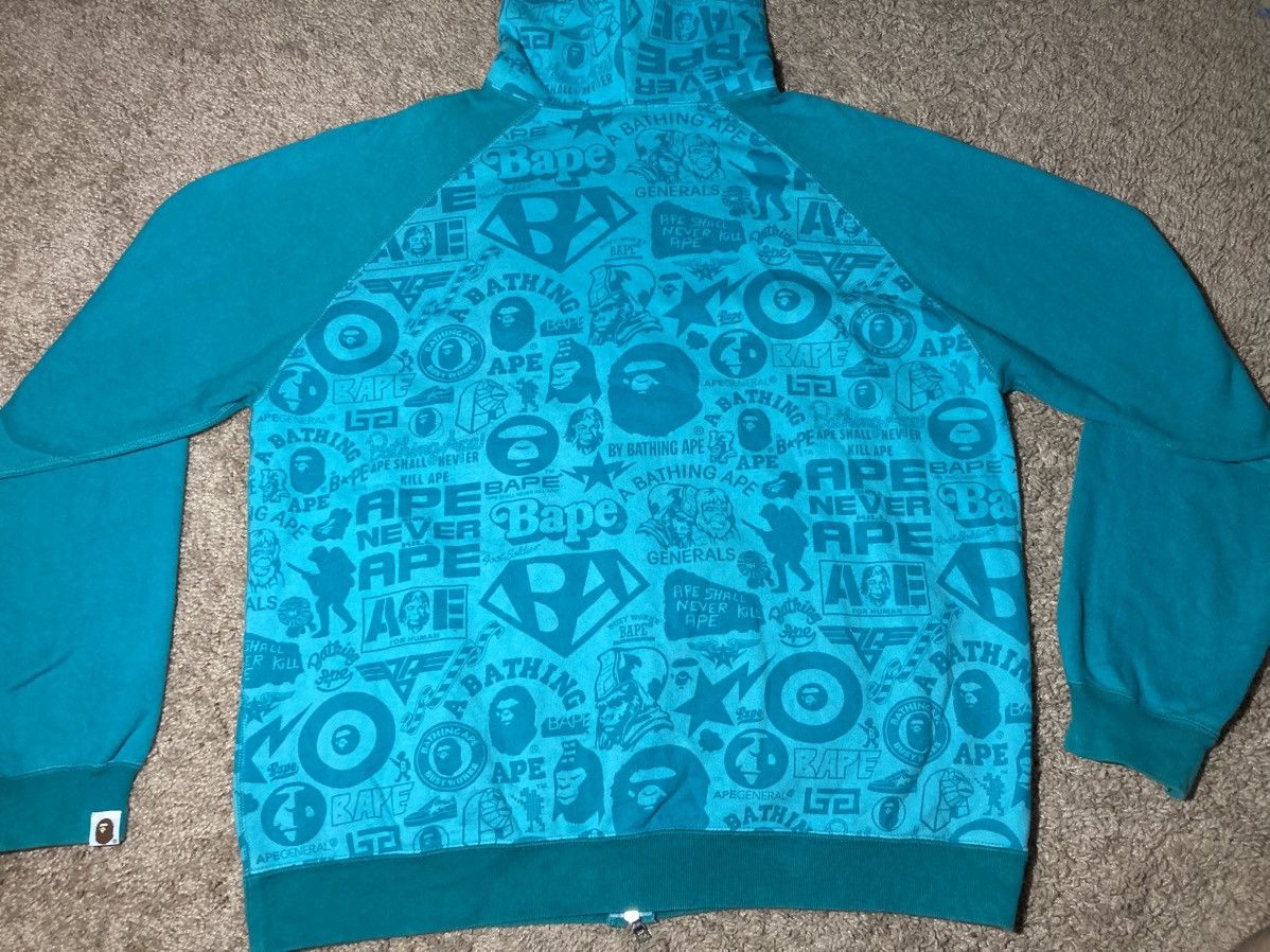 Bape 2008 Bape Full Zip Hoodie Teal Logo Mania Camo Blue OG Nigo Size US L / EU 52-54 / 3 - 12 Thumbnail