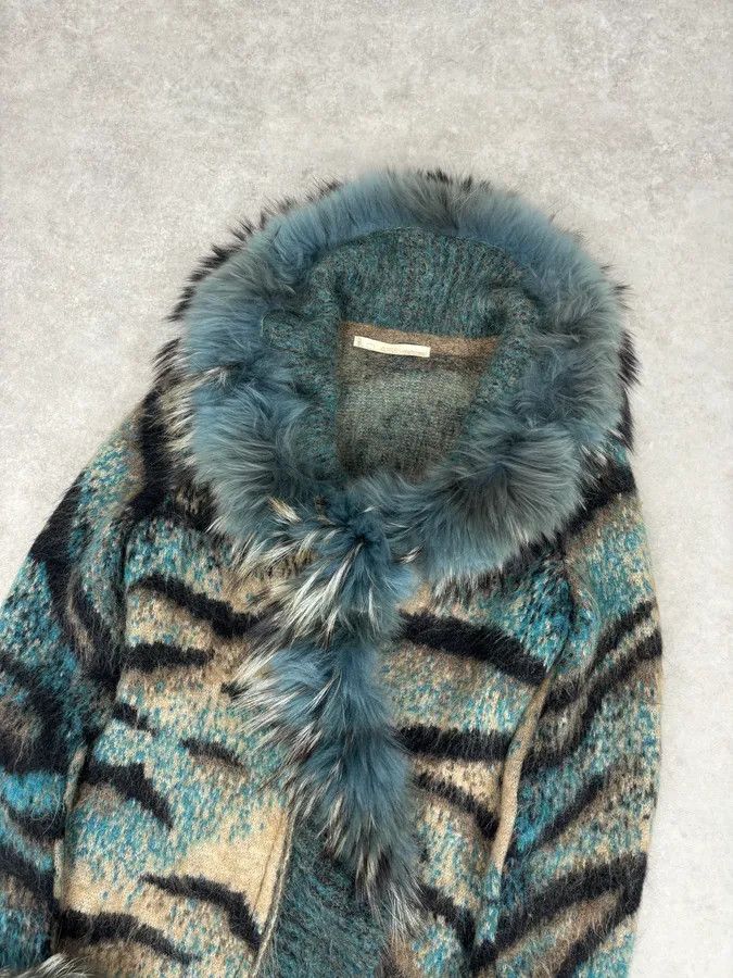 Roberto Cavalli 2000s Roberto Cavalli Turquoise Wool Abstract Savage Fur Coat Size M / US 6-8 / IT 42-44 - 4 Thumbnail