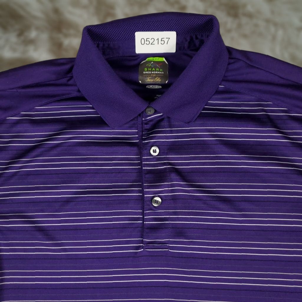 Vintage Greg Norman Polo Shirt Mens M Purple Striped Shark Casual Golf Short Sleeve Shirt Size US M / EU 48-50 / 2 - 1 Thumbnail