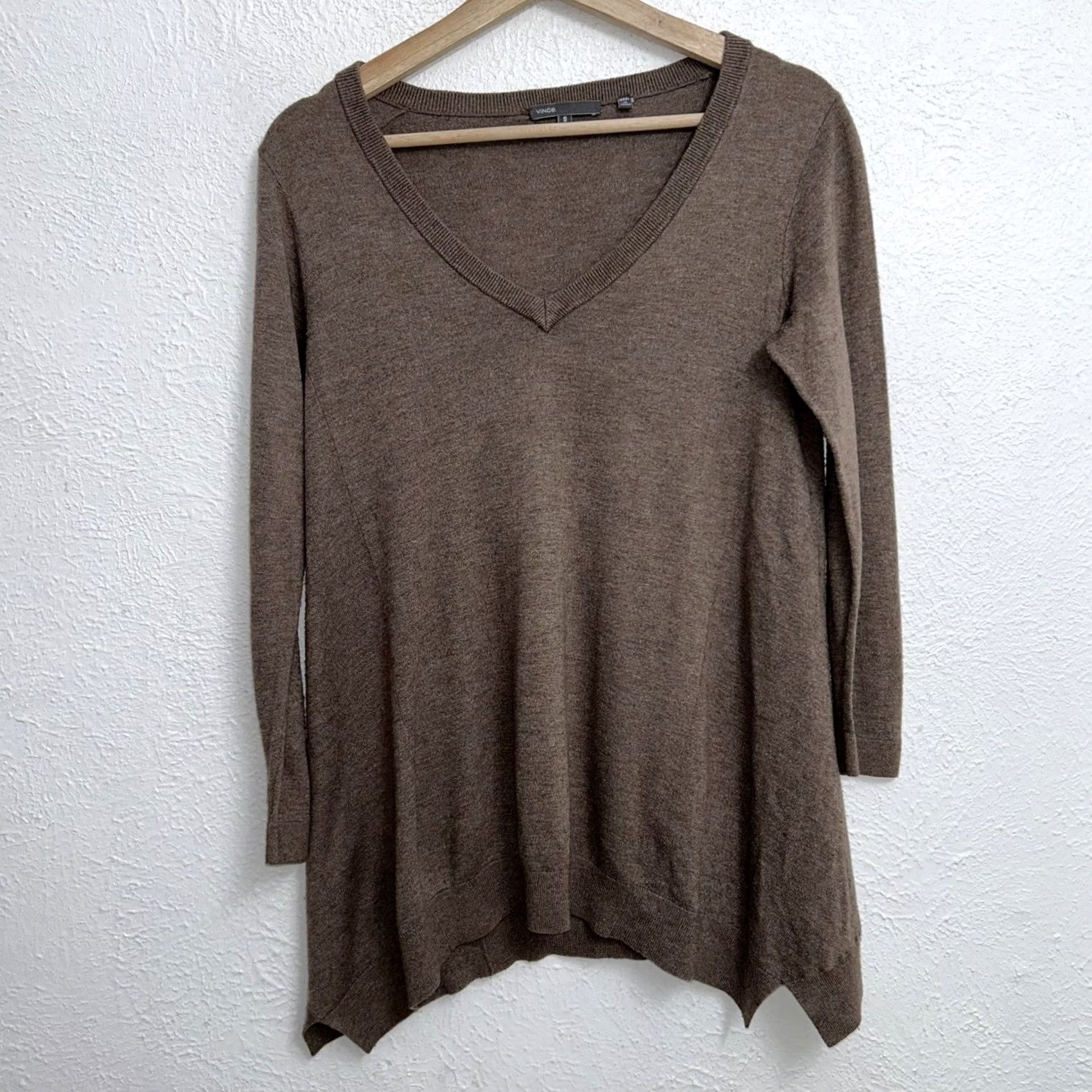 Vince Vince Womens Basic Knit Lightweight Brown Sweater Top V-Neck Split Hem Small Size S / US 4 / IT 40 - 2 Thumbnail