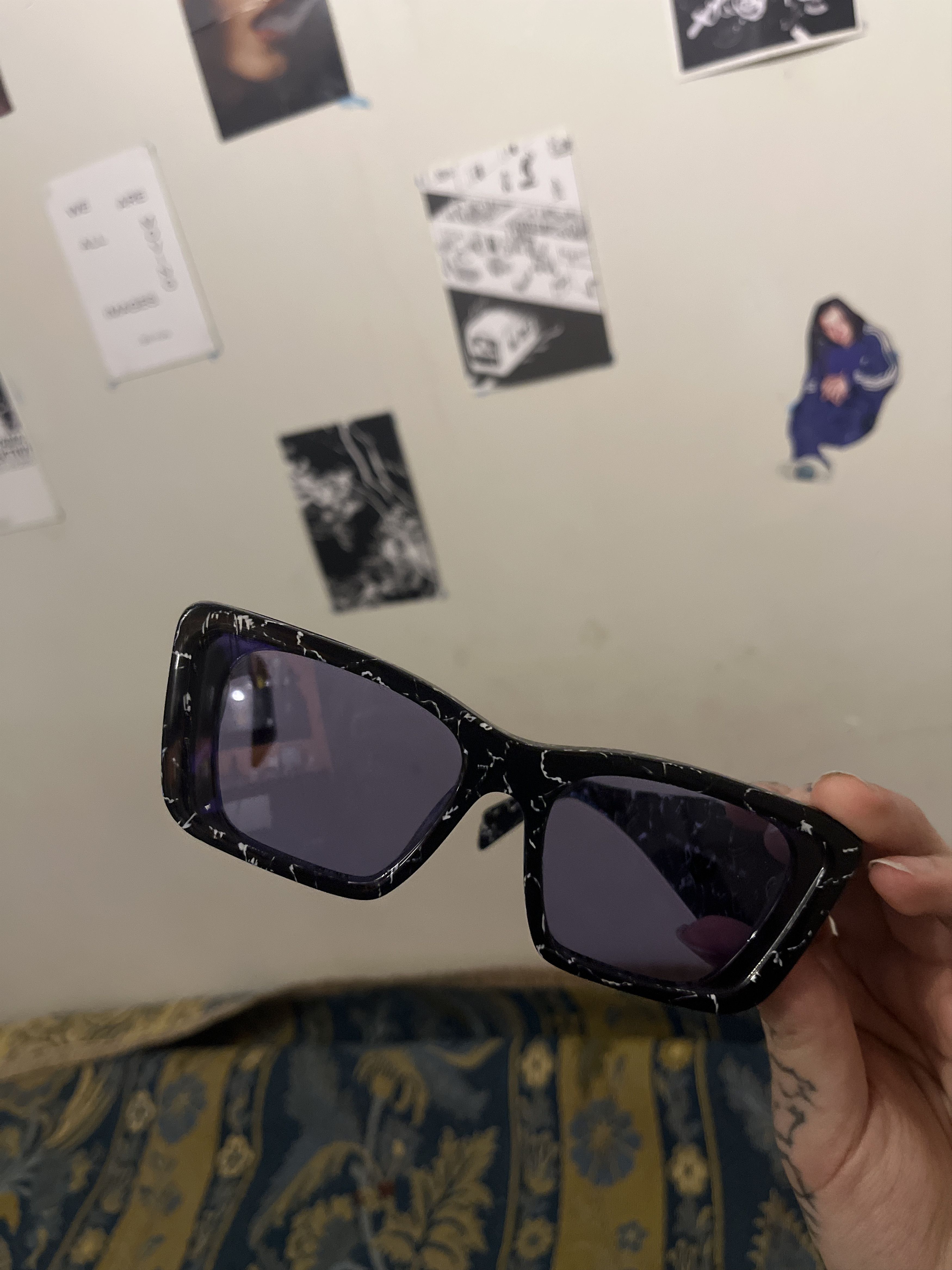 Prada Prada SPR08Y Marble Sunglasses Blue Lens Black White Acetate Size ONE SIZE - 5 Thumbnail