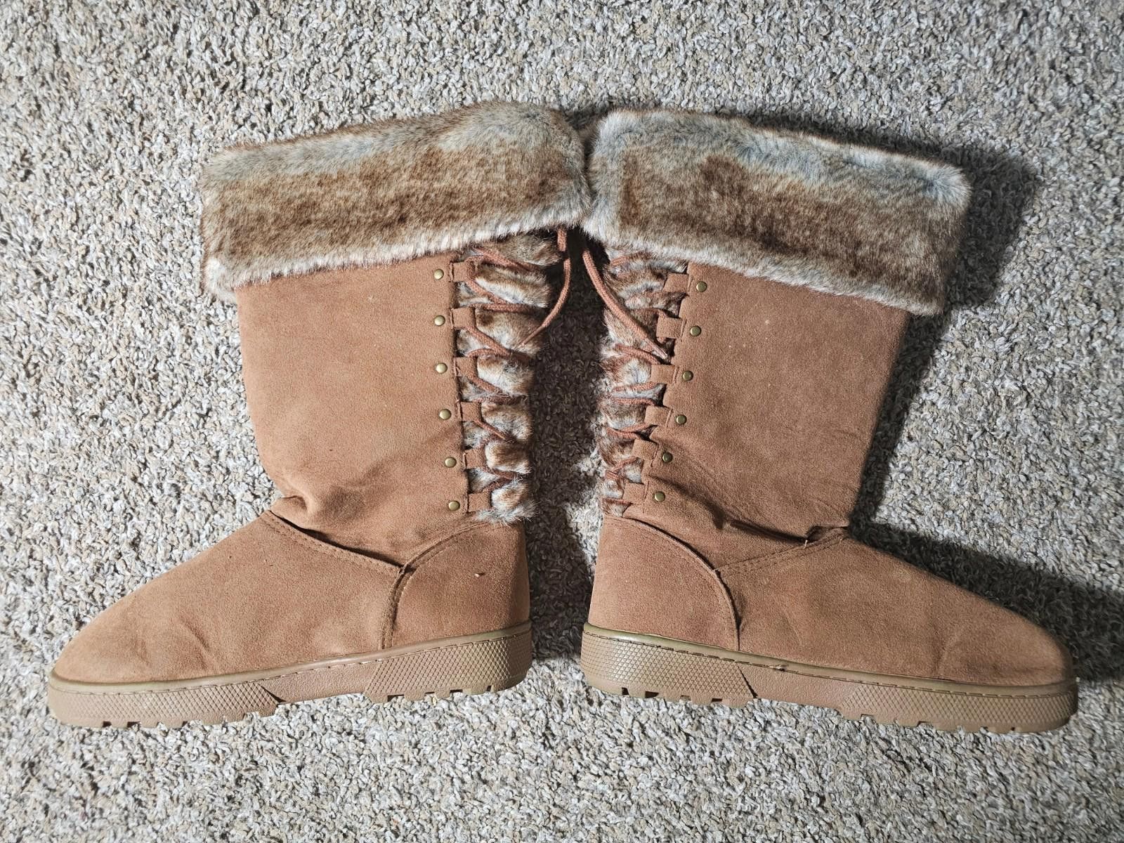 Designer Womens Rampage RAM-ASHER Brown Faux Suede Faux Fur Boots 7M Size US 7 / IT 37 - 1 Thumbnail