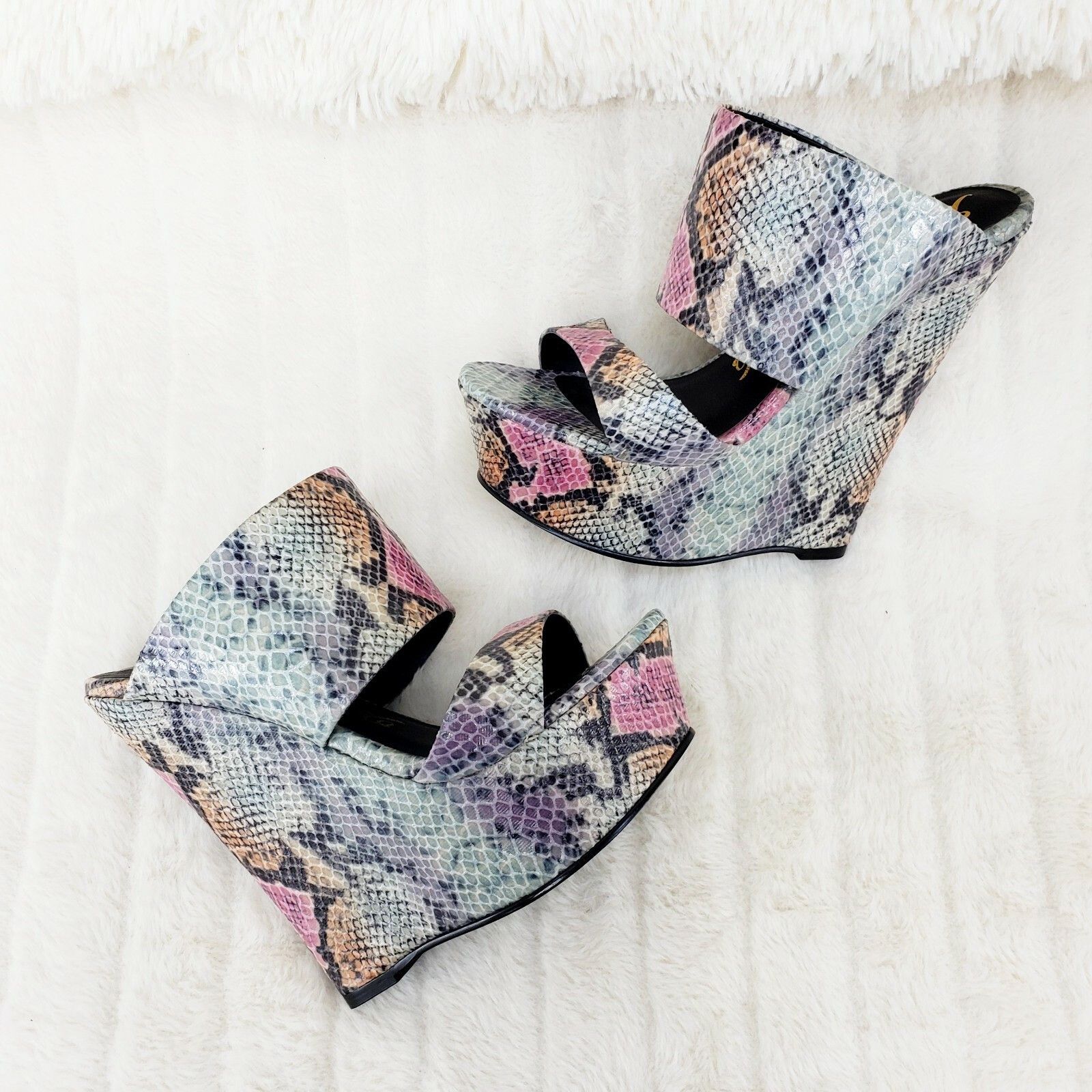 Nelly Bernal Pacs Gray Multi Snake Double Strap Slip On High