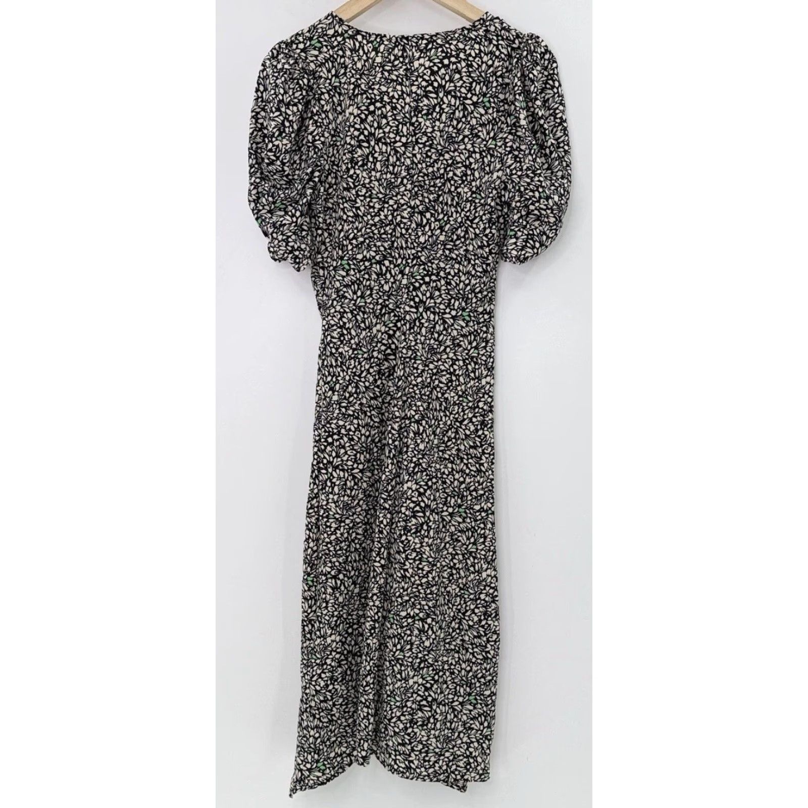 Vintage A New Day Crepe Short Sleeves Midi Dress Green Floral Hi Low Dress Sz S Boho Dress Size 28" / US 6 / IT 42 - 3 Thumbnail