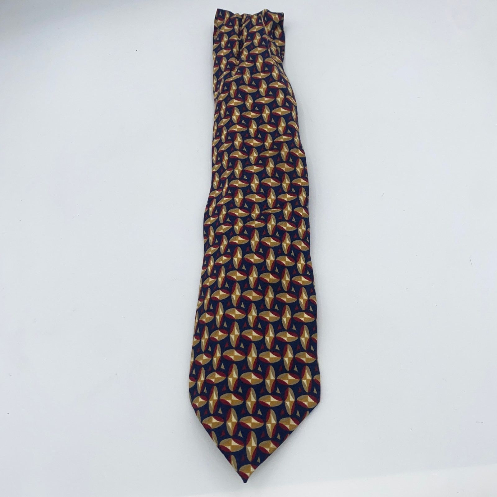 Structure Structure Pure Silk Italy Blue Red Tan Printed Neck Tie 60" Size ONE SIZE - 1 Thumbnail