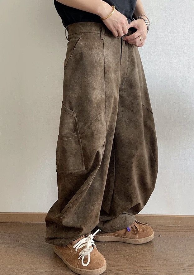 Japanese Brand × Vintage Avant garde punk leopard pocket faux leather carpenter pants Size US 34 / EU 50 - 2 Thumbnail
