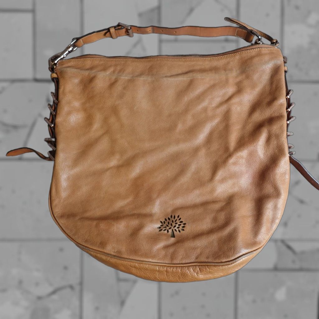 Mulberry Womens Bag Hobo Beige Leather Shoulder Lined Mila Gold Hardware Medium Pattern Solid