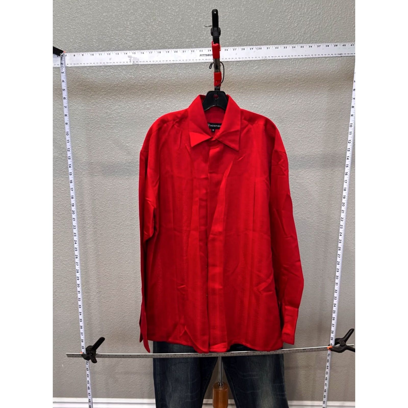 Vintage Montique Mens LONG SLEEVE SHIRT Red Satin Medium M 15.5 x 34/35 Poly Size US M / EU 48-50 / 2 - 2 Thumbnail