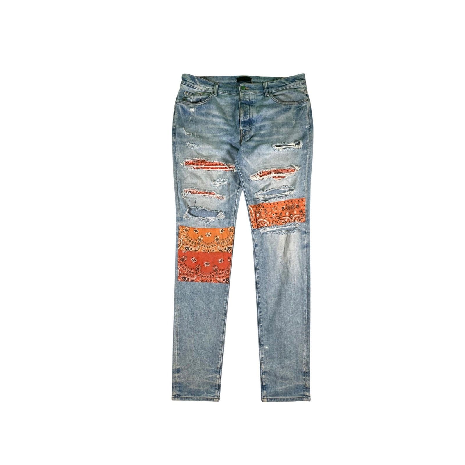 Amiri Amiri "Bandana Patch" Light Wash & Orange Jeans Size US 38 / EU 54 - 1 Thumbnail