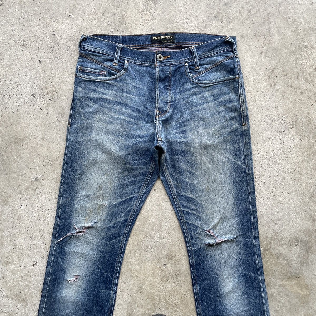Japanese Brand × Jean × Numbers Vintage Back Number Distressed Faded Jeans Pants Denim W33 Size US 33 - 4 Thumbnail