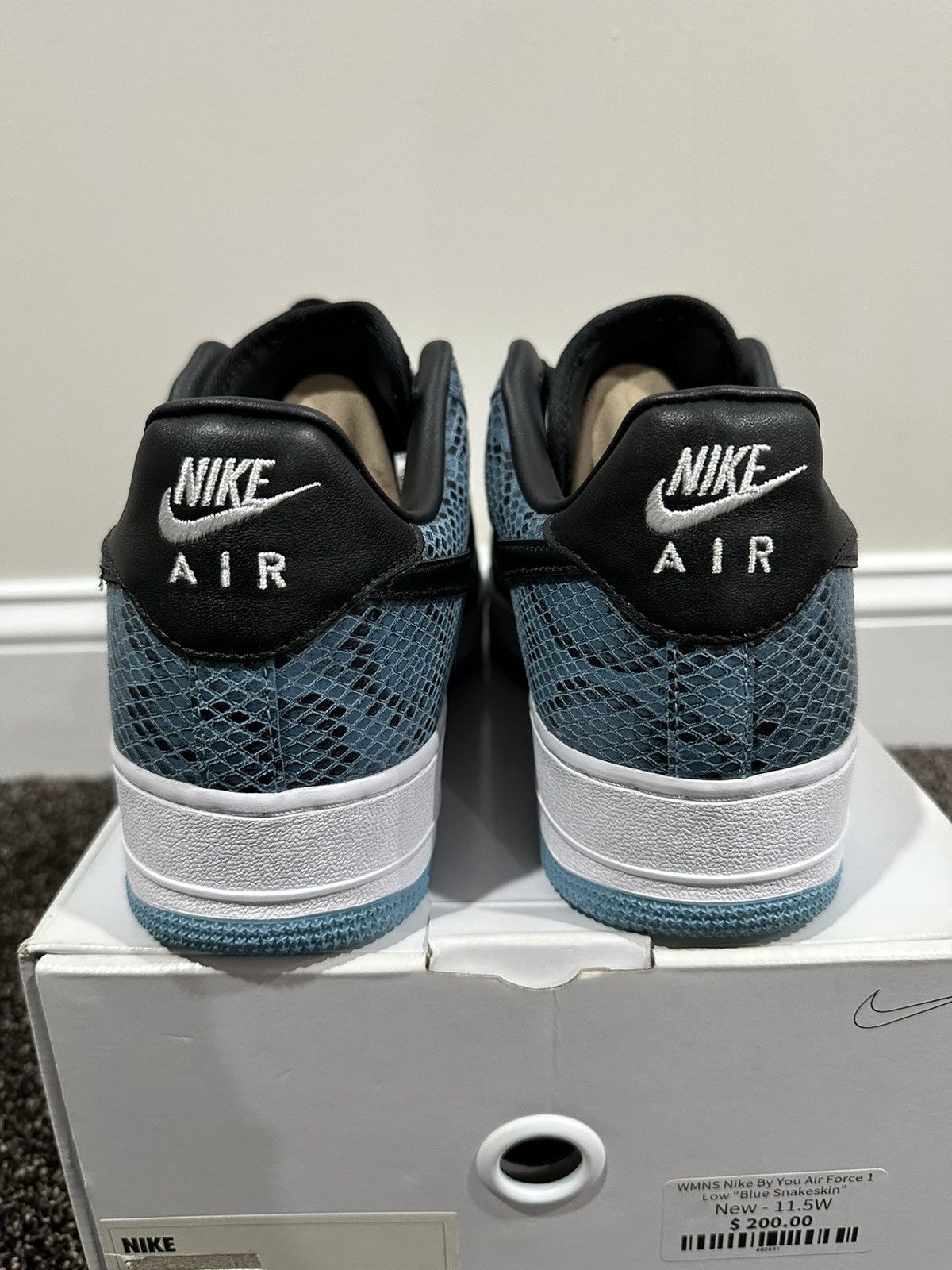 Nike Nike By You Air Force 1 Low Blue Snakeskin Sneakers Size US 10 / EU 43 - 5 Thumbnail