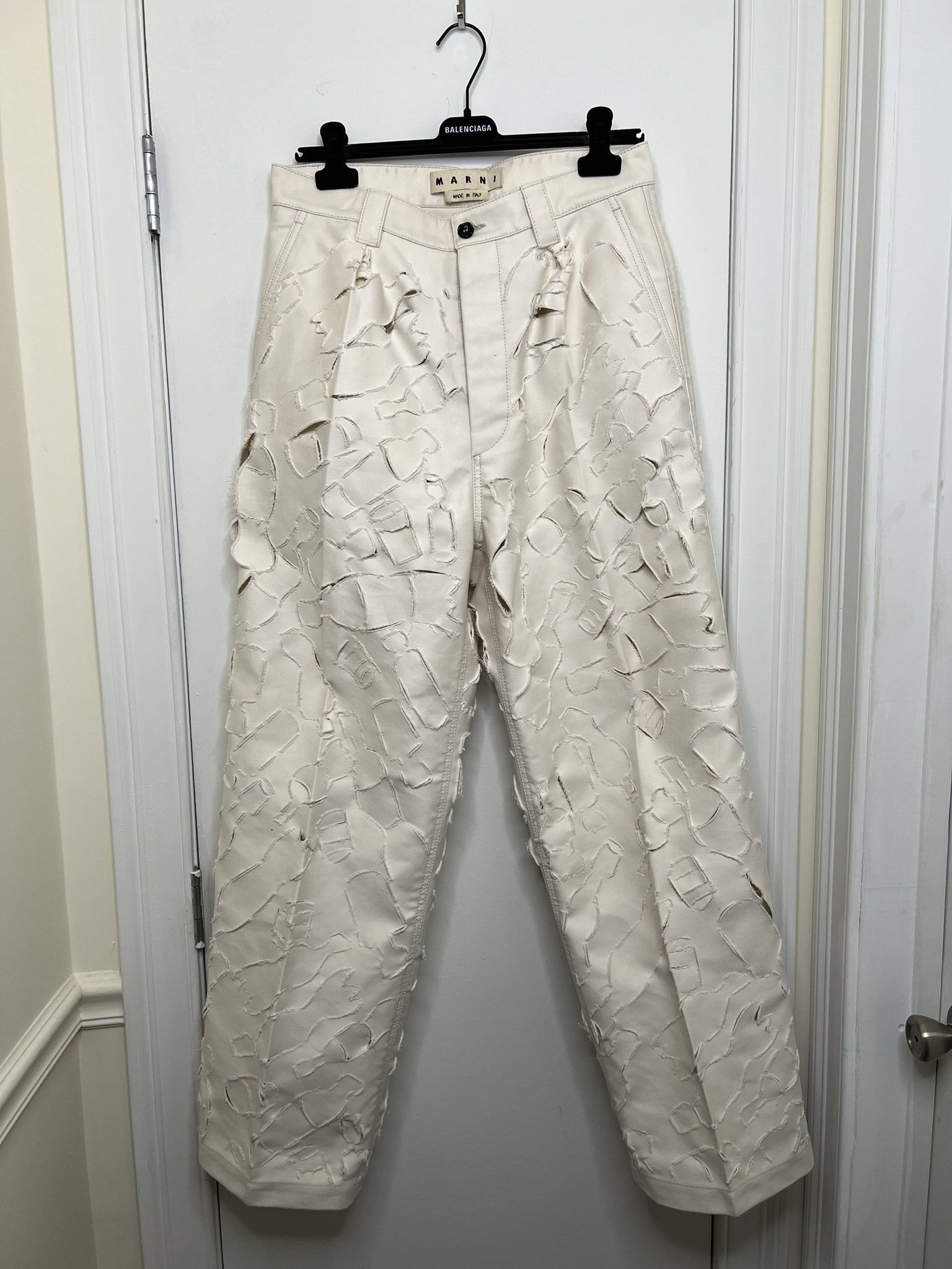 image of Marni Cutout Distressed White Pants Size 42, Men's