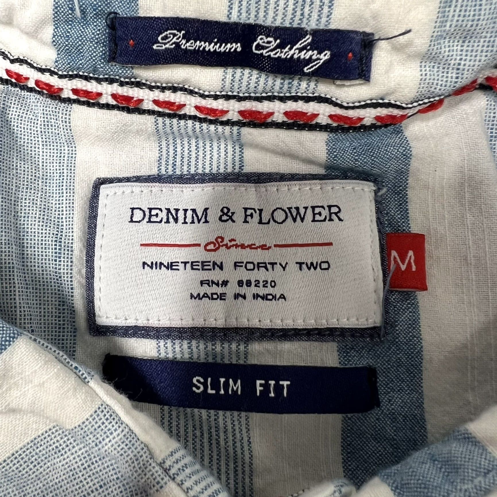 Denime DENIM & FLOWER Shirt Button-Up Denim Striped Multicolor Men Medium Shirt Button-Up Collared Short Sleeve Regular Mens Size US M / EU 48-50 / 2 - 7 Thumbnail