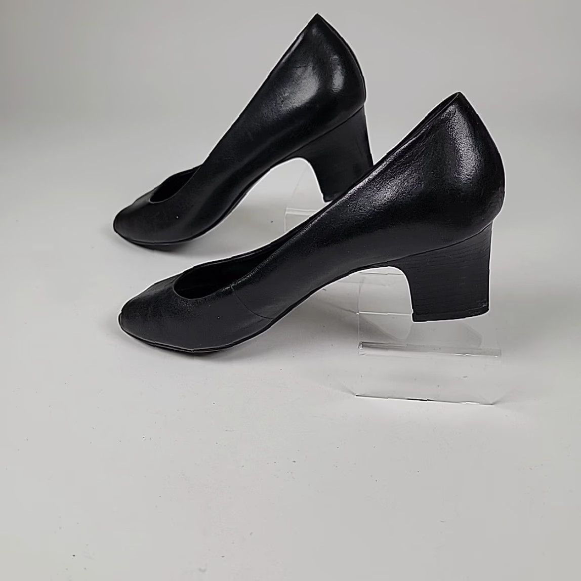 Franco Sarto Franco Sarto Women's Black Leather Heels Open Toe Slip On Block Heel Pump Size 8.5 Womens Size US 9 / IT 39 - 5 Thumbnail