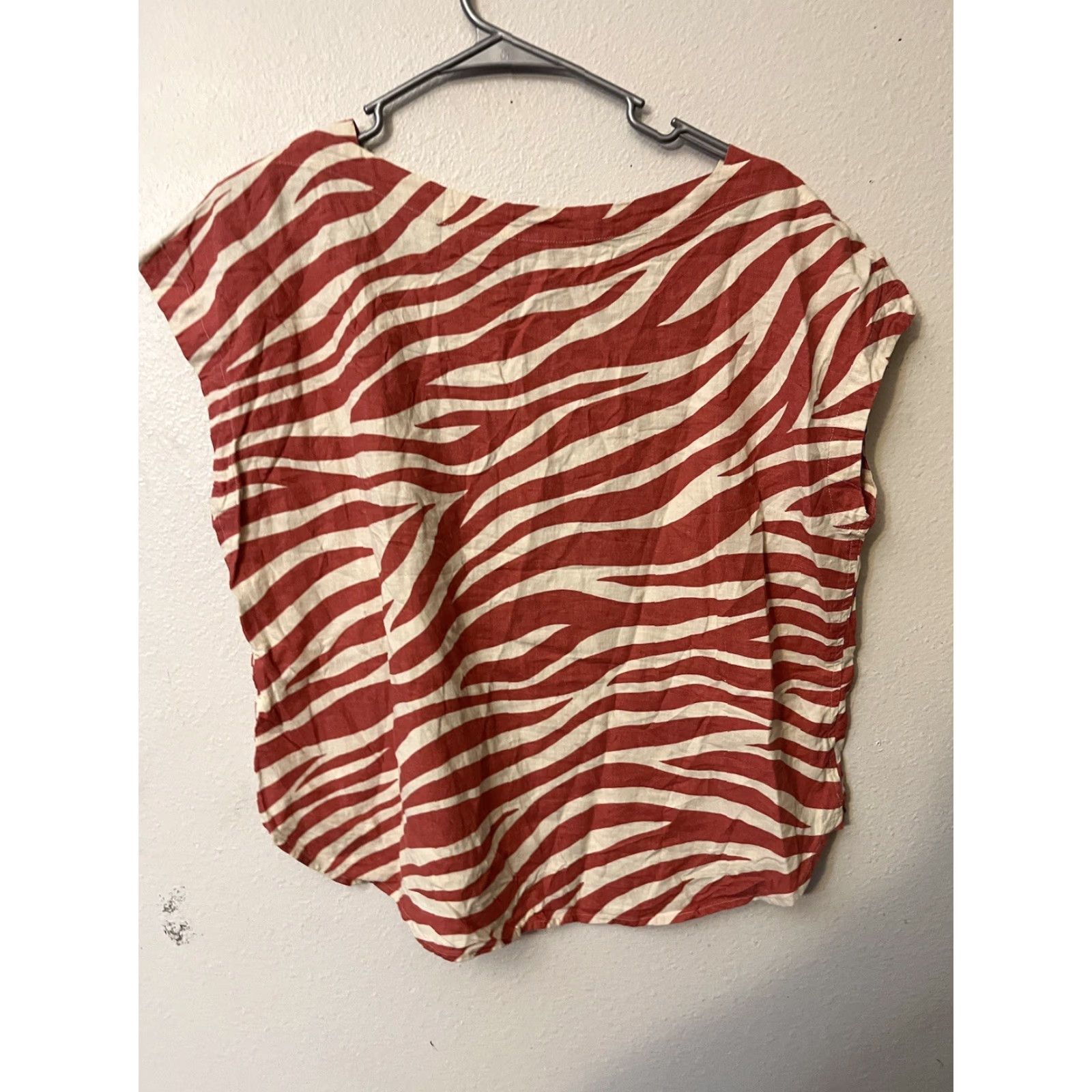 Vintage Ann Taylor Shirt Blouse Zebra Linen Blend Red Ivory L Women's Large Top Size L / US 10 / IT 46 - 3 Thumbnail