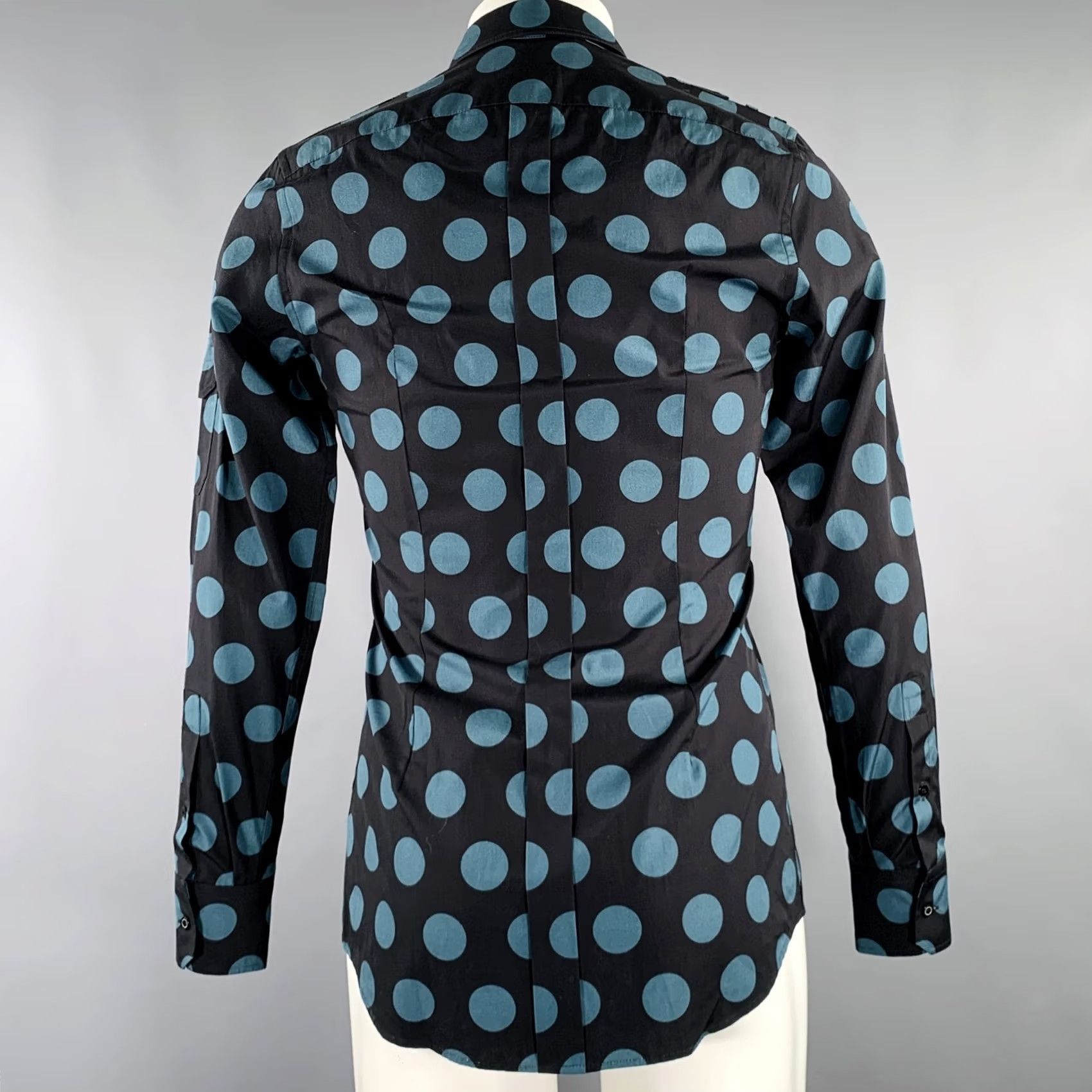Dolce & Gabbana DOLCE & GABBANA Shirt Black Blue Dots Epaulettes Cotton Long Sleeve 38 Mens Size US M / EU 48-50 / 2 - 4 Thumbnail