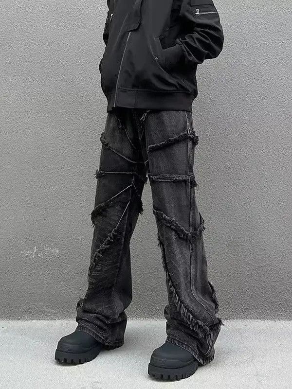 Japanese Brand Retro loose straight leg patchwork fringed jeans Size US 30 / EU 46 - 6 Thumbnail