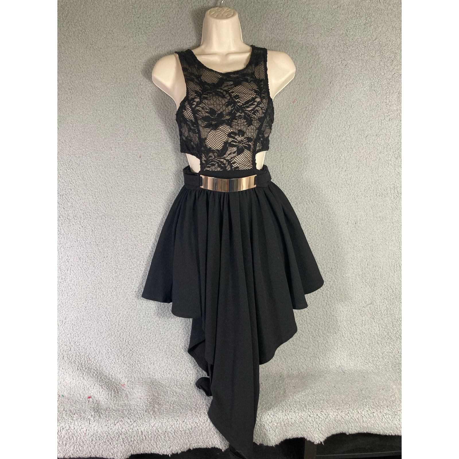Other Papaya Black Lace Asymmetrical Hem Mini Dress M Size M / US 6-8 / IT 42-44 - 3 Thumbnail