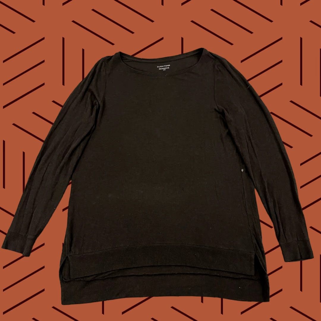 Eileen Fisher EILEEN FISHER Top Womens Medium Brown Wool Italian Yarn Tunic Sweater Round Neck Shirt Size M / US 6-8 / IT 42-44 - 1 Thumbnail