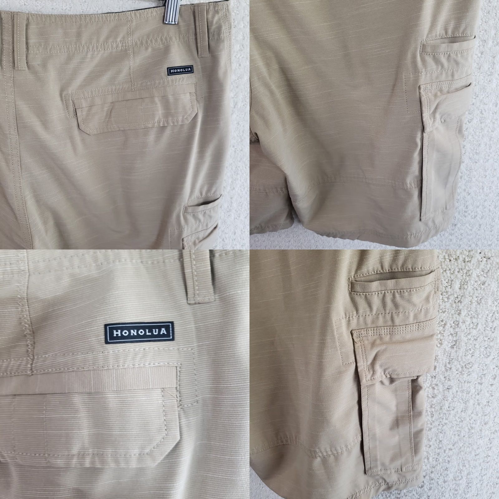 Vintage HONOLUA Cargo Shorts Men 38x10 Beige Poly Cotton Spandex Flat Front Casual Beach Size US 38 / EU 54 - 9 Thumbnail