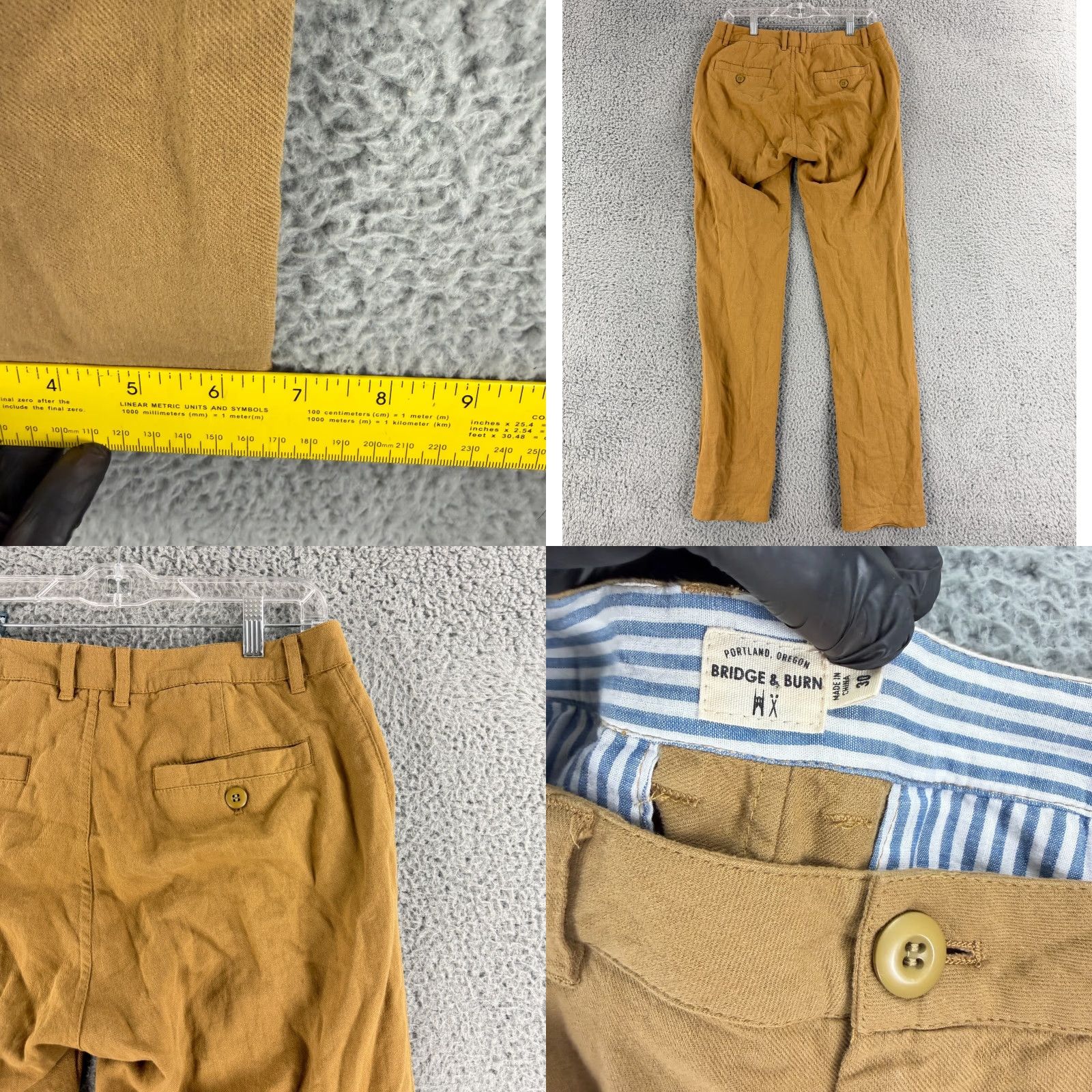 Vintage Bridge & Burn Pants Mens Size 30 Brown Cotton Linen Blend Straight Leg Casual Size US 30 / EU 46 - 8 Thumbnail