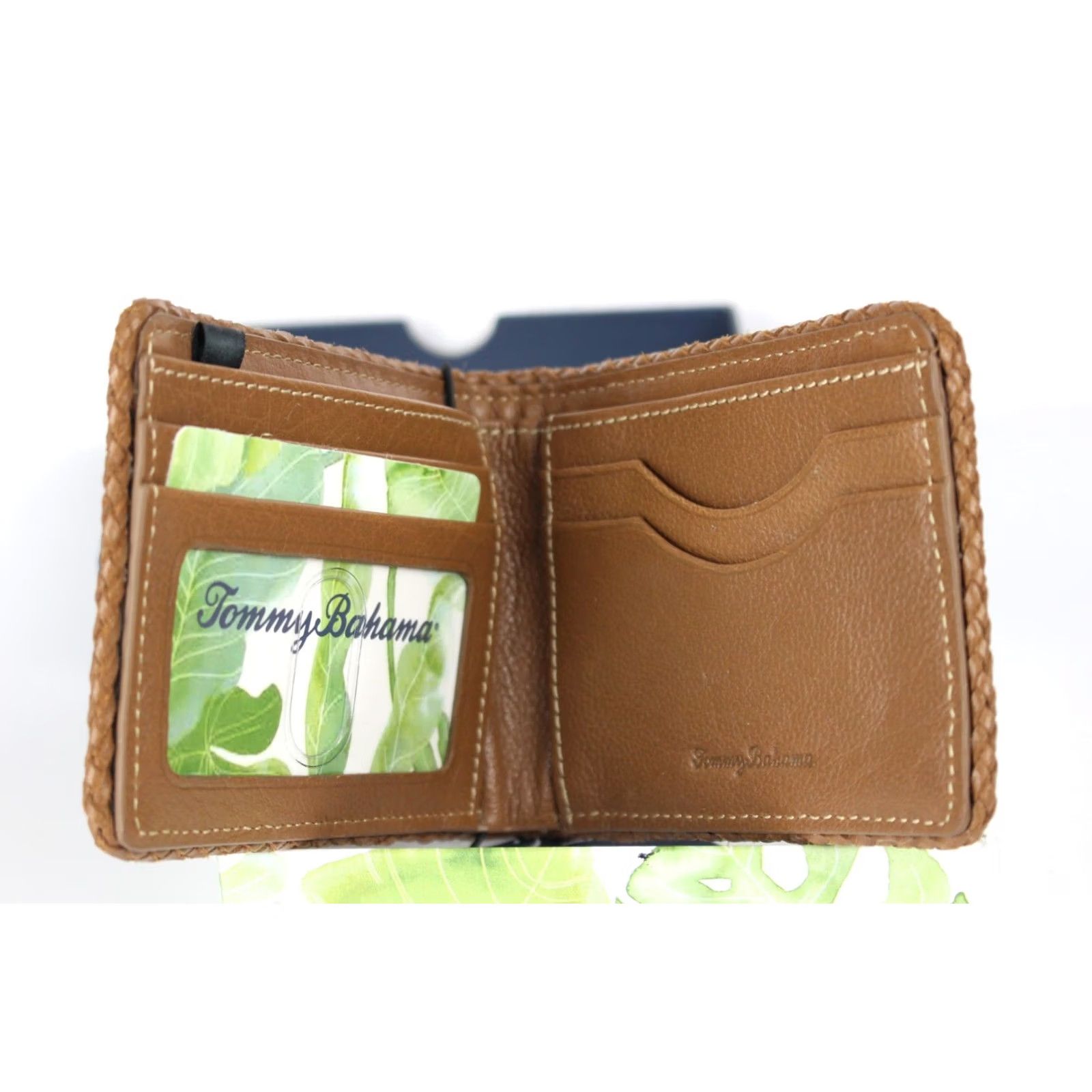 Tommy Bahama Tommy Bahama Men's Leather Wallet Slim Fold Woven Detail Tan Brown Size ONE SIZE - 3 Thumbnail
