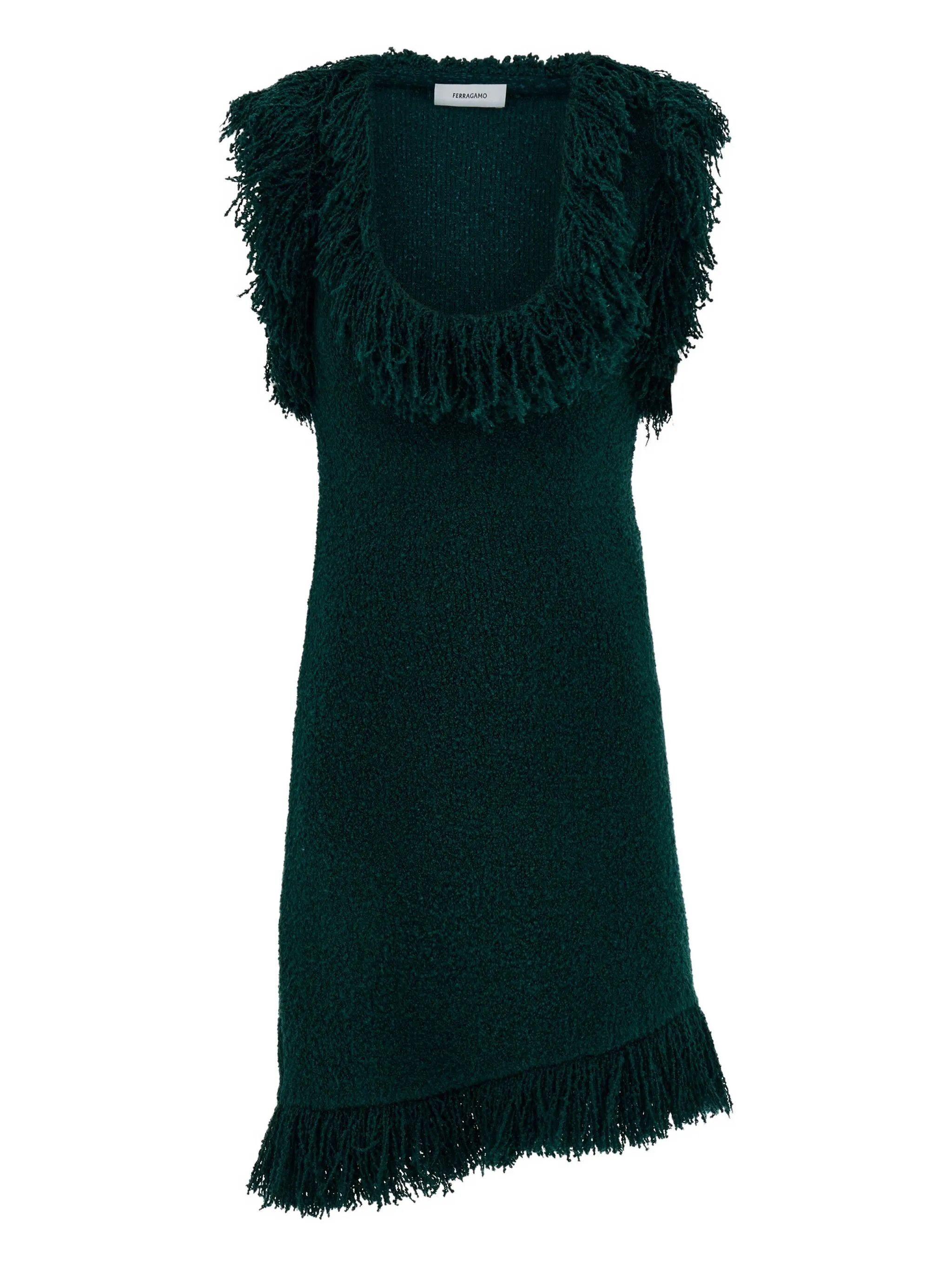 Salvatore Ferragamo o1s1rm0426 Fringed Silk-blend Mini Dress in Moss Green Size XS / US 0-2 / IT 36-38 - 1 Thumbnail