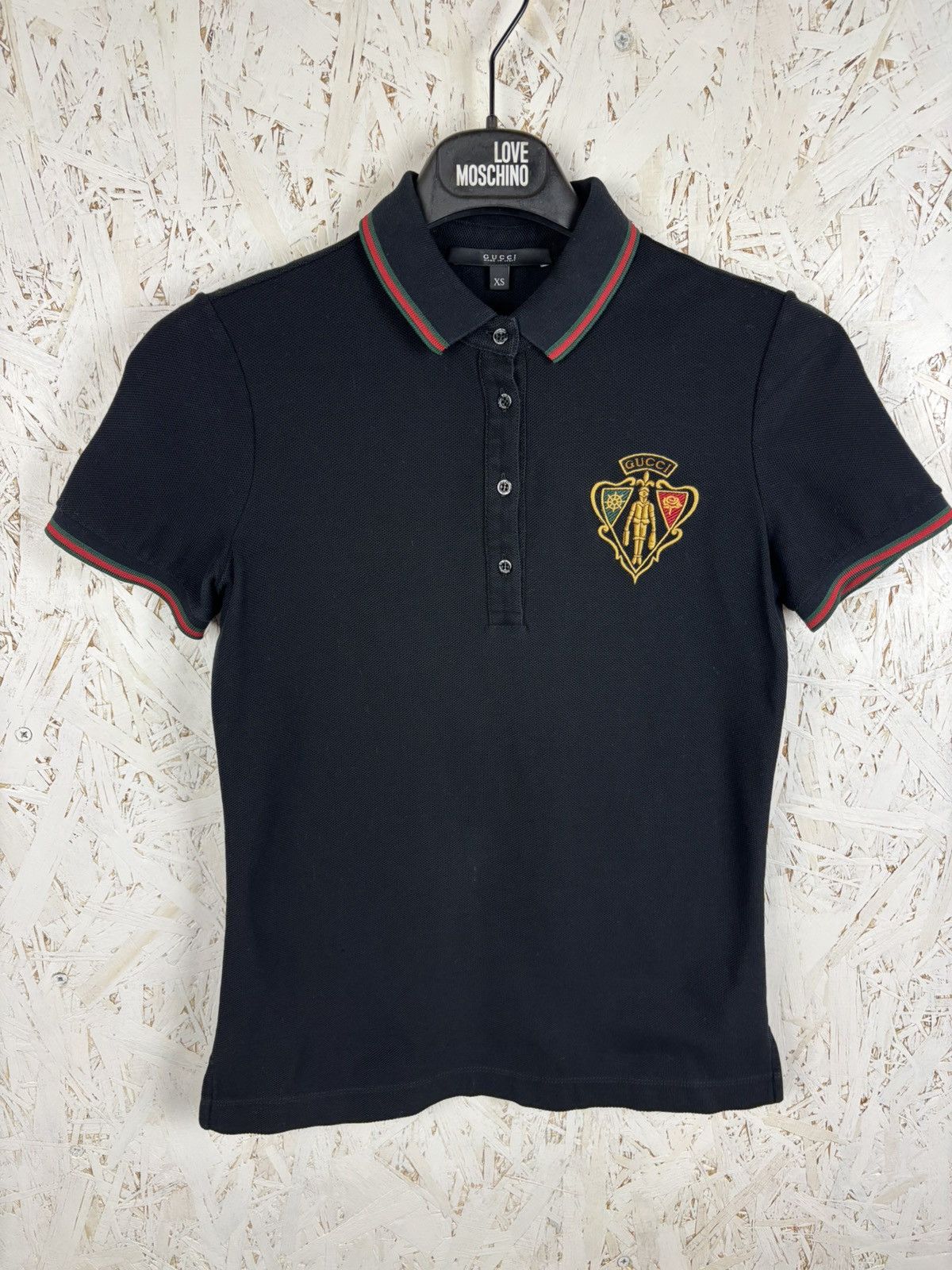 Gucci Gucci Black Honeycomb Knit Crest Logo Polo Shirt Black XS Size XS / US 0-2 / IT 36-38 - 1 Thumbnail