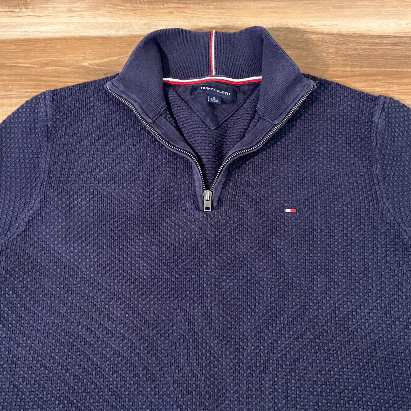 Tommy Hilfiger Tommy Hilfiger Sweater Mens XL Navy Blue Cotton Waffle Knit Quarter Zip Size US XL / EU 56 / 4 - 2 Thumbnail