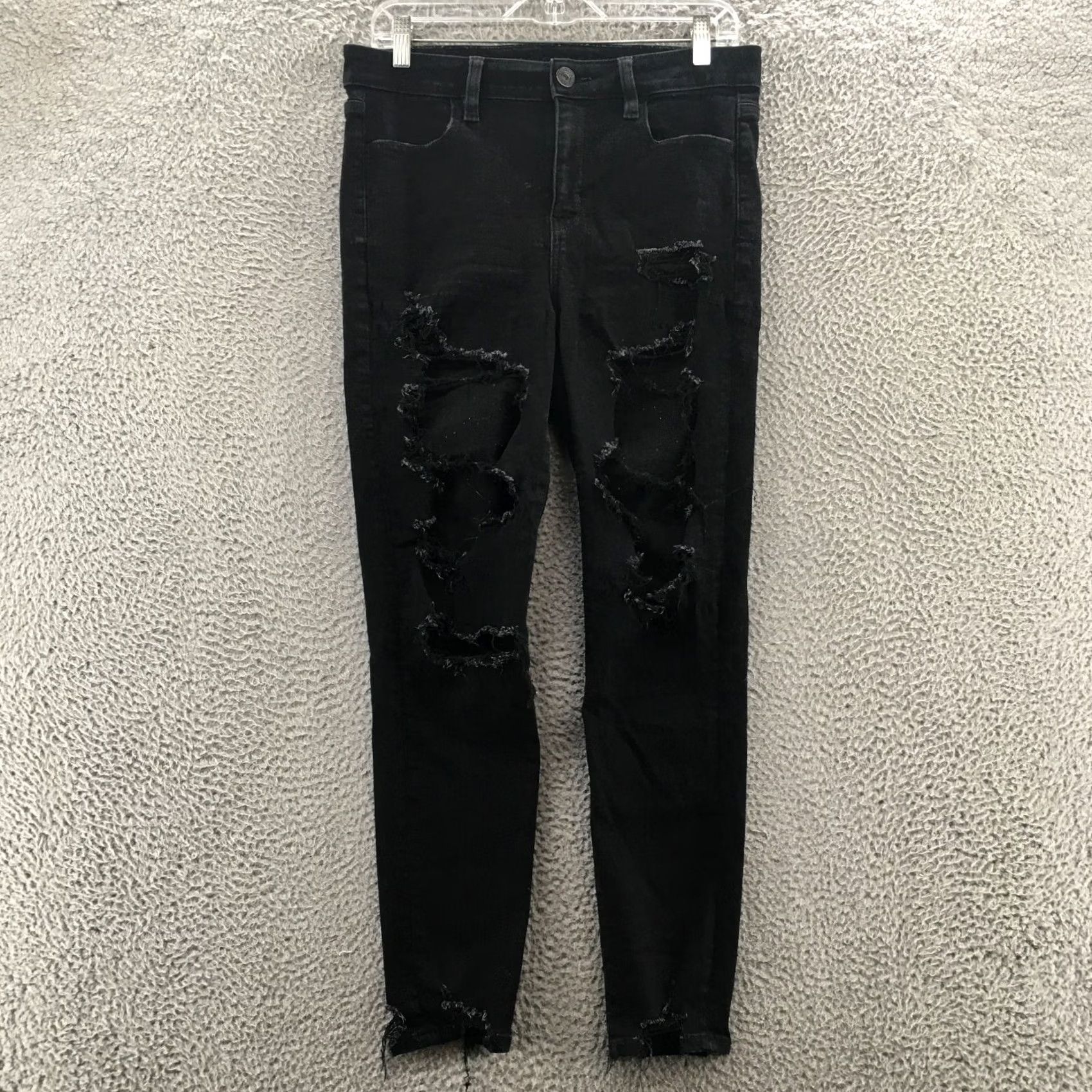 American Eagle Outfitters American Eagle Outfitters Jeans Womens 10 Black Distressed Hi-Rise Jegging Shorter - 32x27 Size 32" / US 10 / IT 46 - 2 Thumbnail
