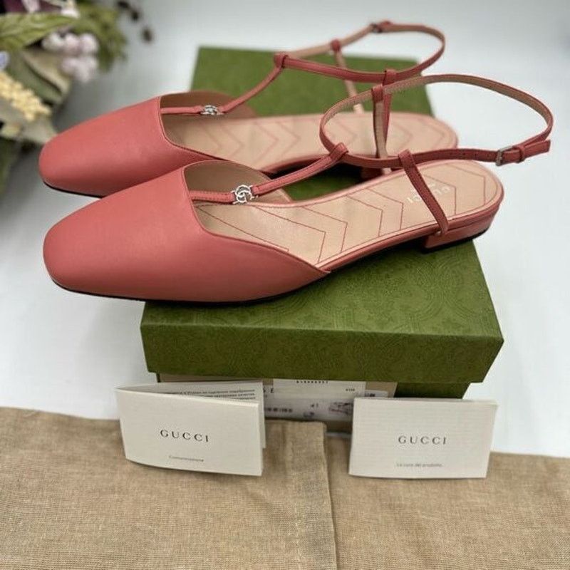 Gucci T strap pink leather GG ballet flats size 41
