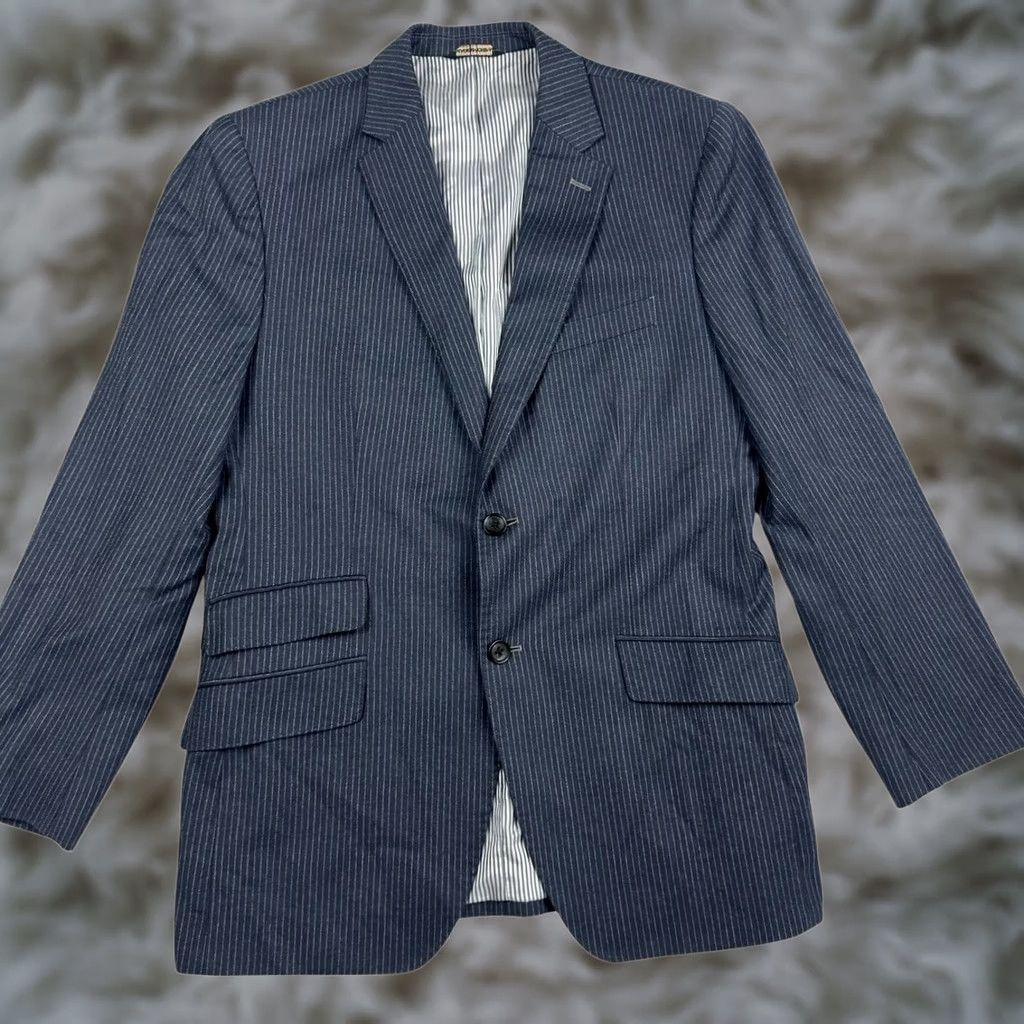 Banana Republic Banana Republic Men's Blazer Jacket Gray Railroad Stripe Flannel 2-Button 40R Size 40R - 1 Thumbnail